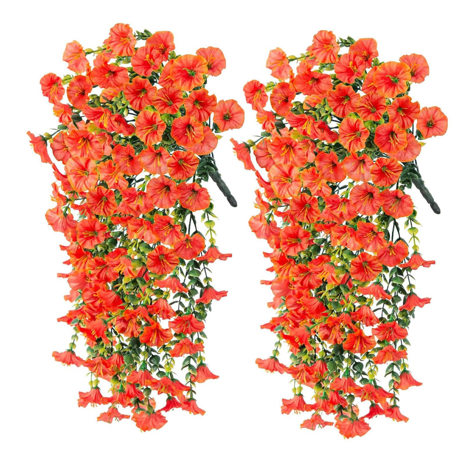 2PC Artificial Flowers Outdoor 75cm Artificial Hanging Flowers,Artificial-Plants Outdoor,Fake Hanging Baskets,UV Resistant Fake Flowers No Fade Faux Plants Garden Porch Window Box Decorating (orange)
