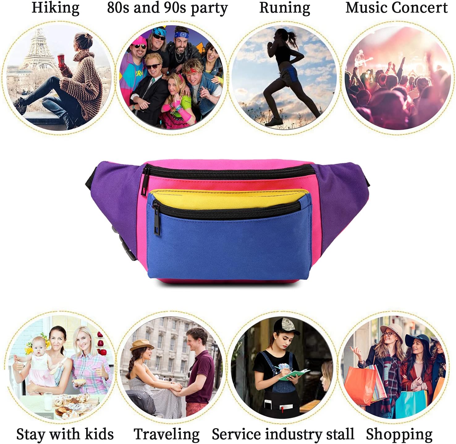 MIAIULIA 80s Neon Waist Fanny Pack for 80s Costumes,Festival Travel Party #Other - Image 8