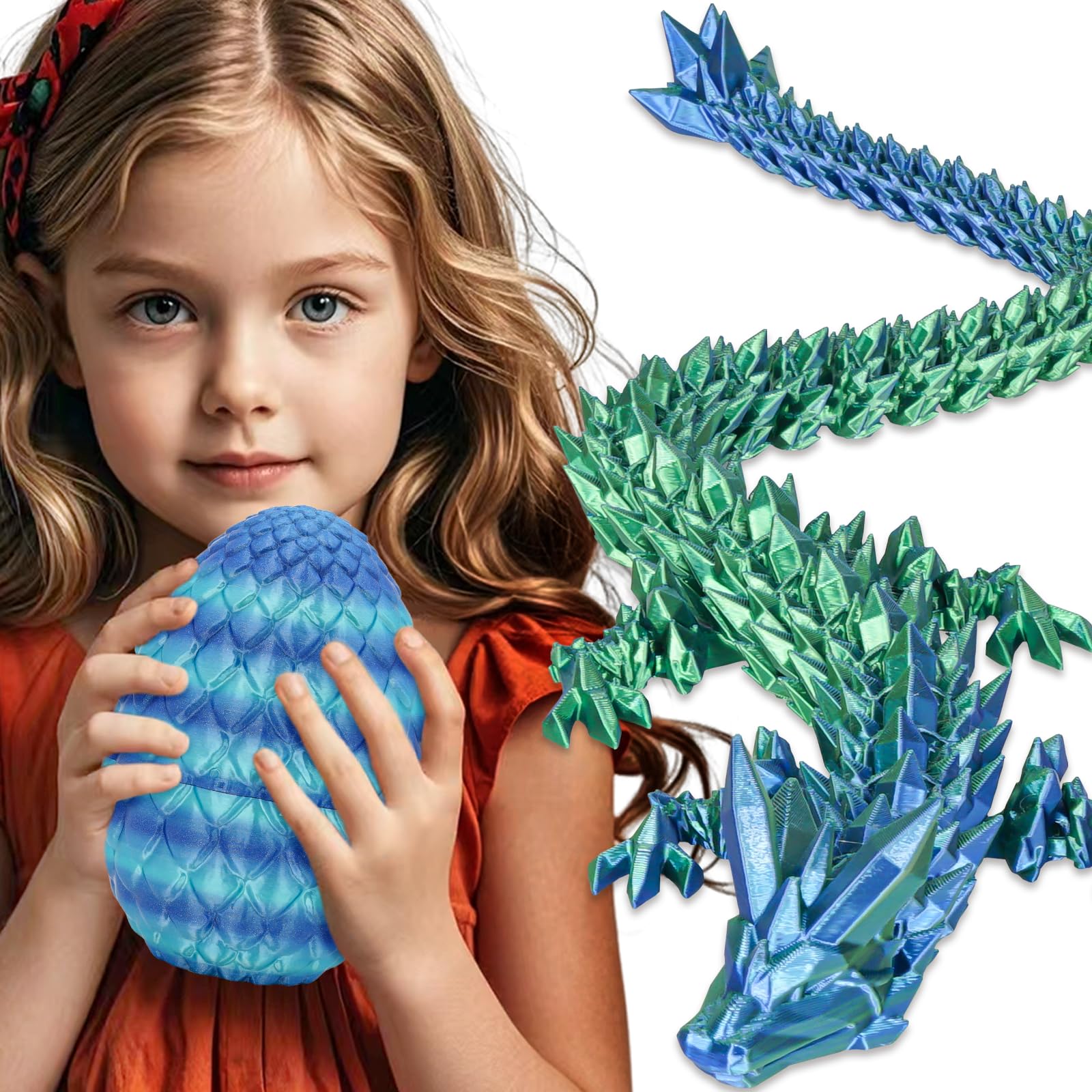 Olee Odee Dragon Egg with Dragon Inside 3D Printed Surprise Toys for Kids Adults Gifts Christmas Stocking Fillers Easter Desk Toy Office Room Decor, Sky Blue Ombre, L (H:7.1 in / 18cm)