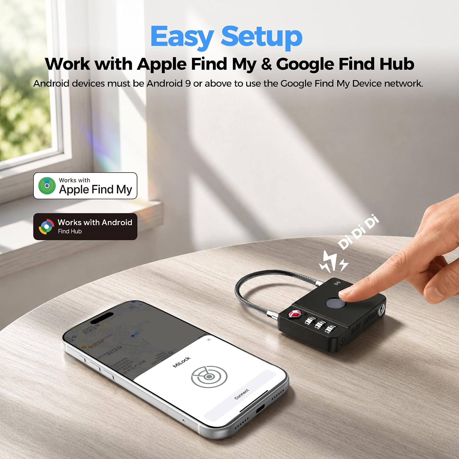 MiLi Smart TSA Luggage Lock with Bluetooth Tracker, Works with Apple Find My & Google Find Hub, Anti-Lost Travel Lock for Suitcase & Bags, Replaceable Battery, Durable All-Metal Design