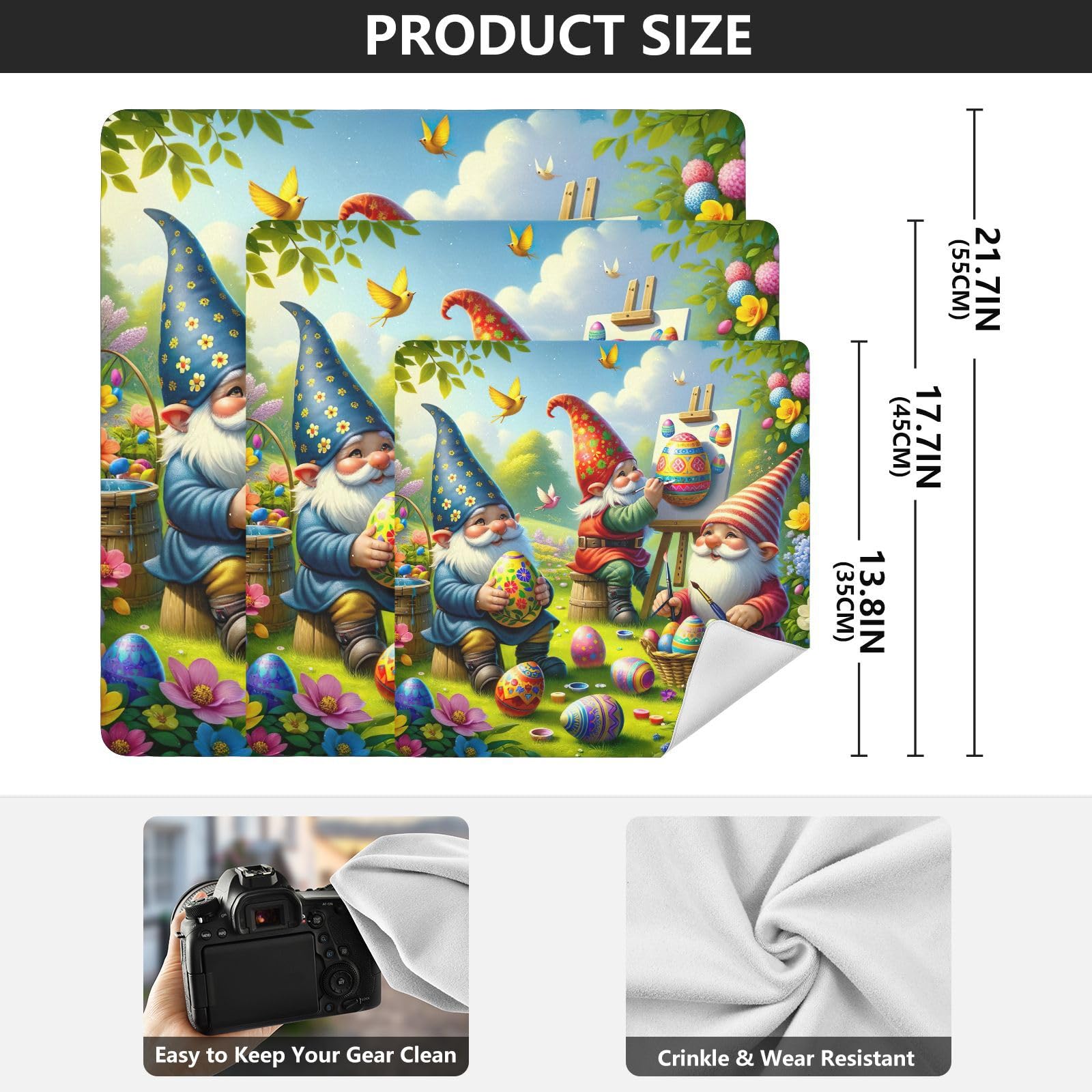 ODAWA Camera Protection Bag 17.7 In, Easter Gnomes Self-adhesive Cloth Protective Camera Wrapper, Lightweight Cloth Wrap for Camera Lens