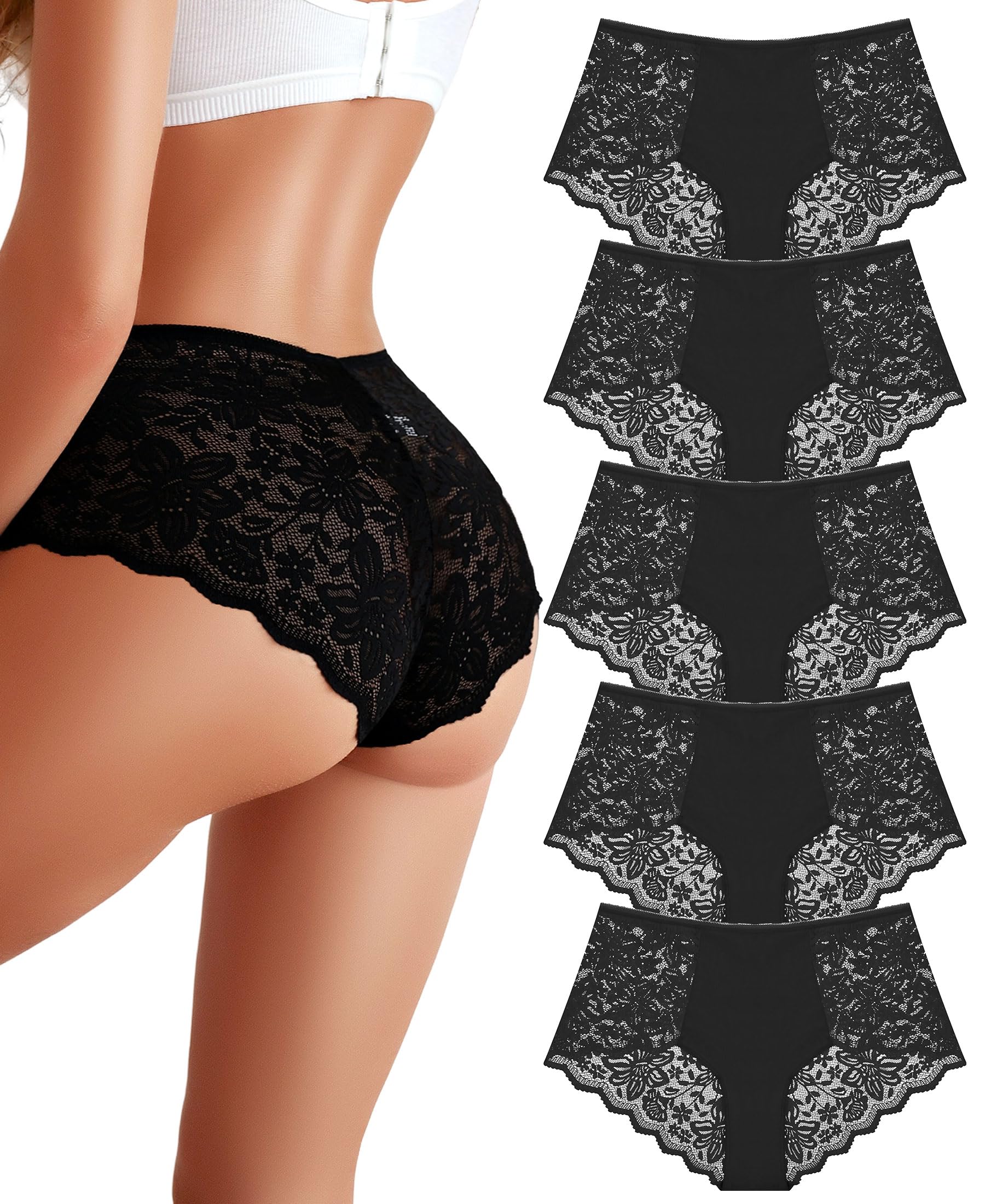 Sth Big High Waist Unterhosen Damen Spitze Unterwäsche Frauen Hohe Taille Brazilian Slip Damen Spitzen Panties Women Underwear Bequem und Atmungsaktiv Slips Mehrpack