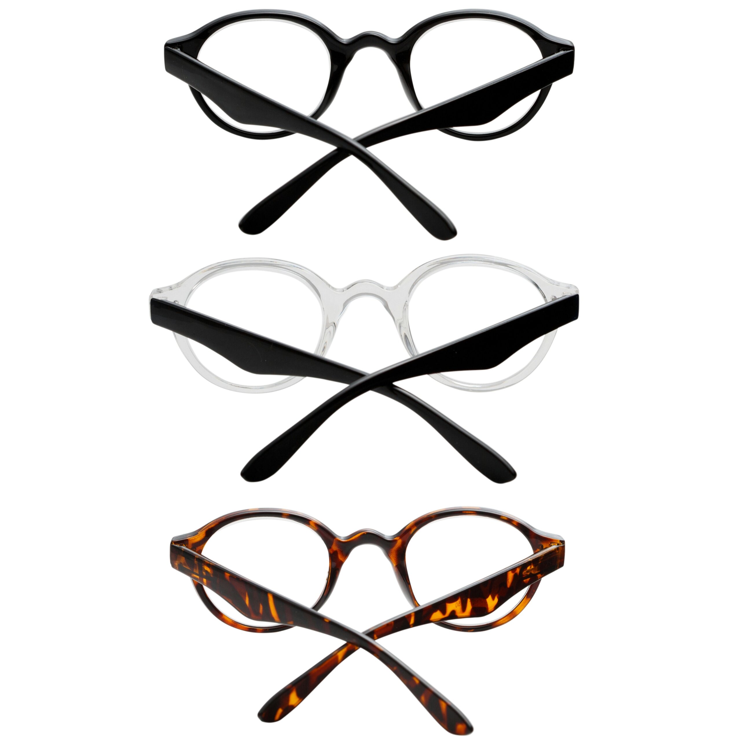 Success Eyewear Gafas de lectura profesionales con bisagra de resorte, 3 pares, para hombres y mujeres, modernas, color negro, marrón y transparente.