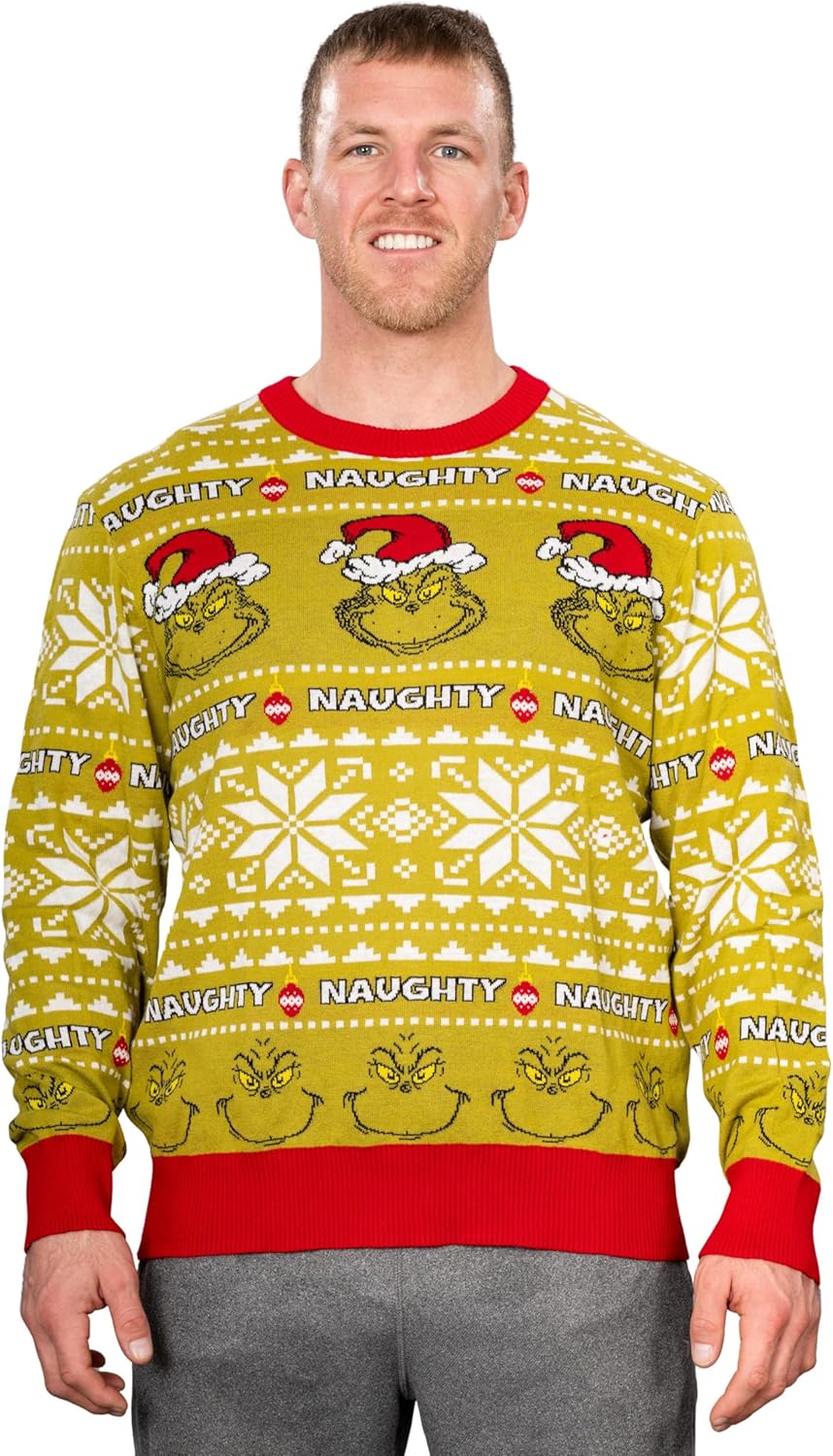 Junk Food Green Monster Santa Hat Xmas Adult Knitted Ugly Christmas Sweater