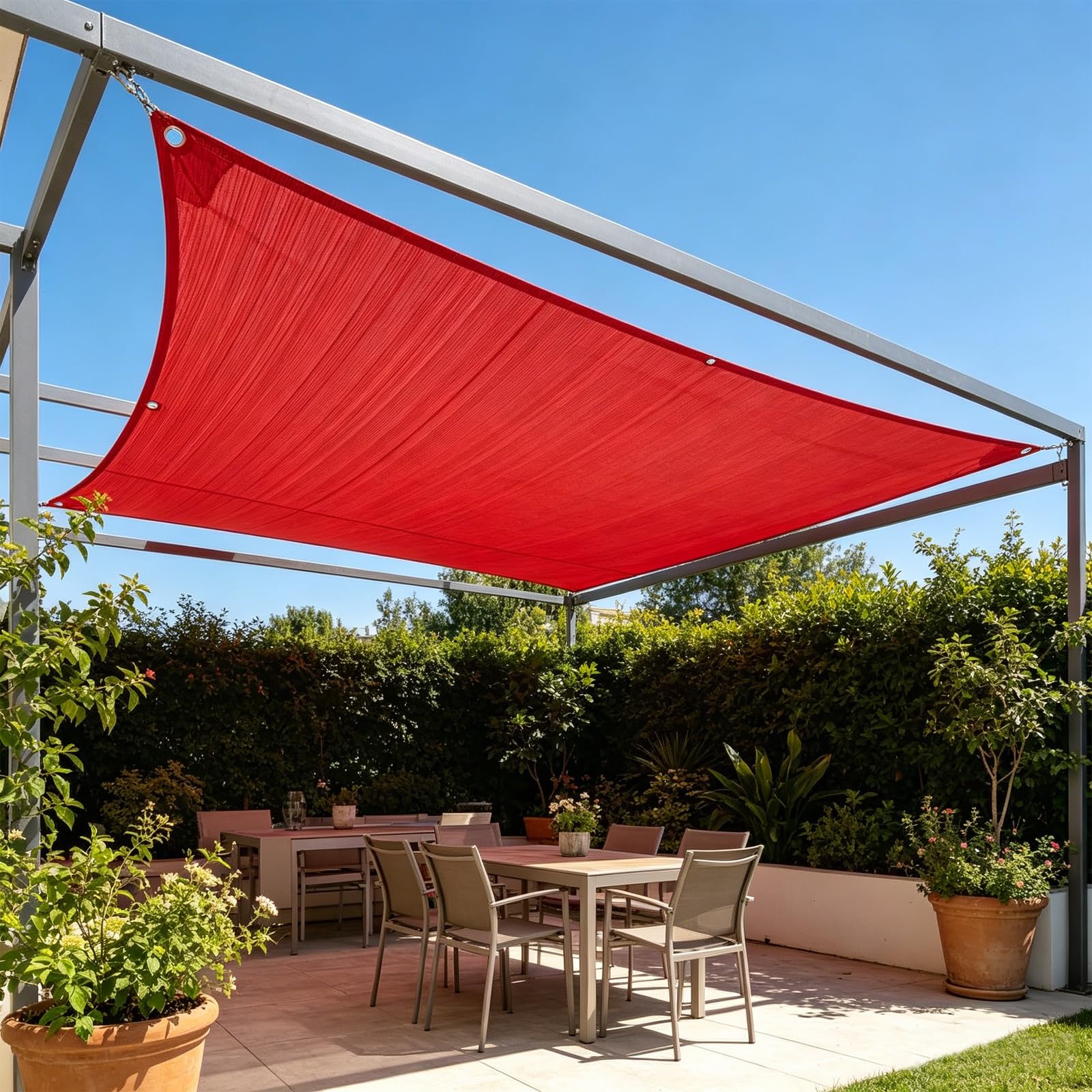 Filet d'ombrage extérieur 270 x 700 cm pour créer un coin de fraîcheur rouge sur le patio