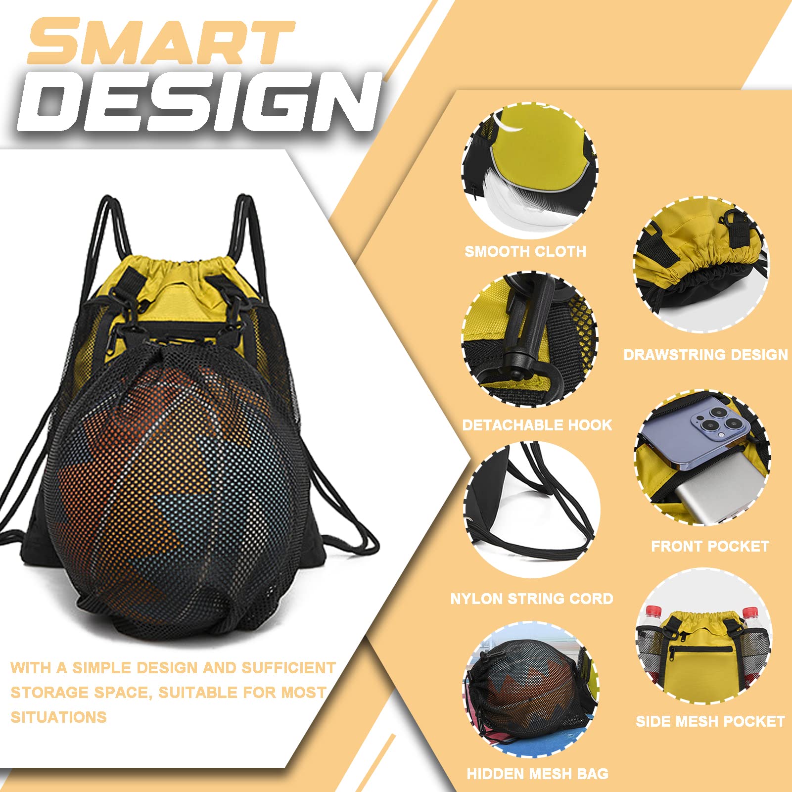 2 Pièces Sac à Dos De Basket-Ball, Sac En Filet, Sac Ballon De Basket