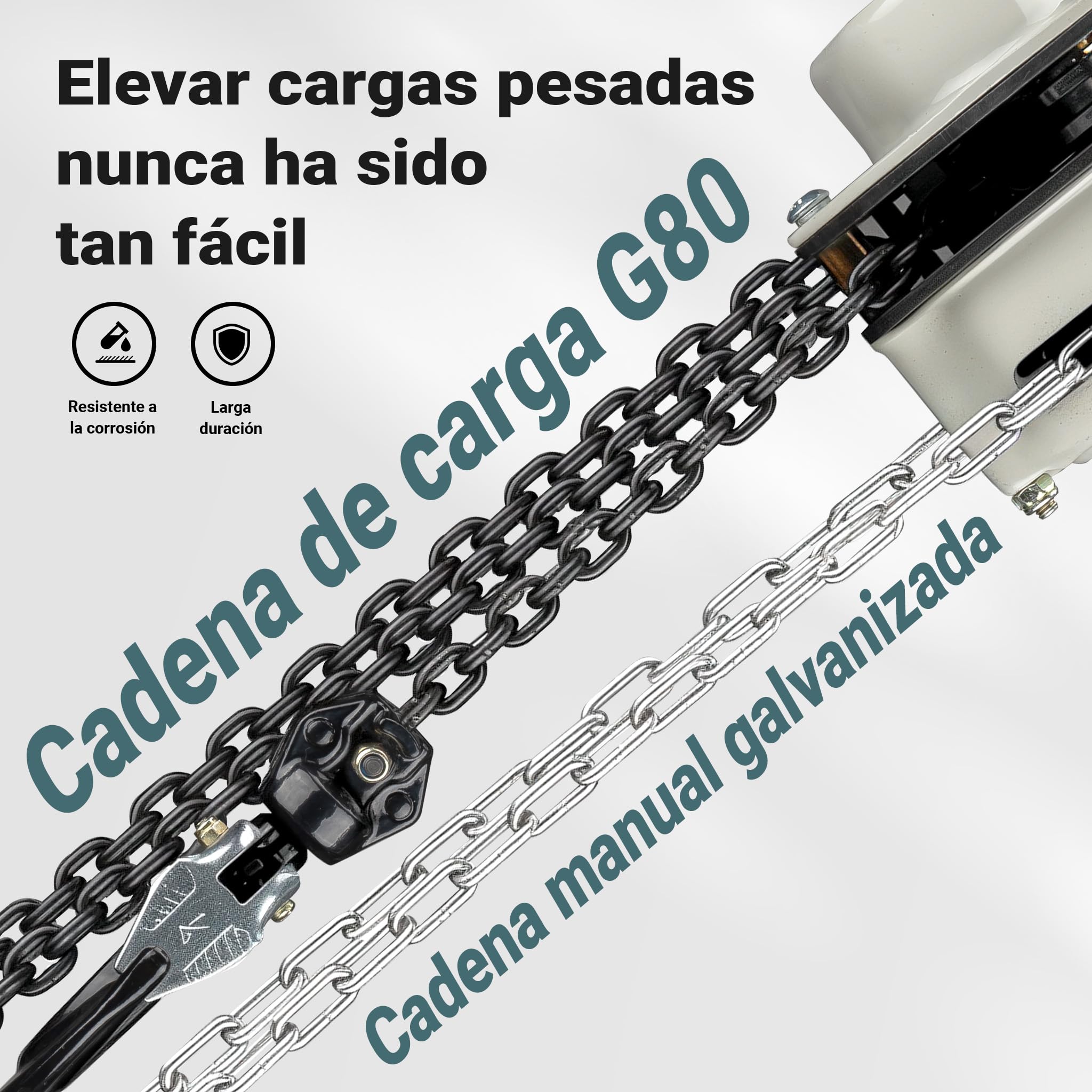 Wiltec Polipasto manual de cadena 500 kg 3 m de elevación ganchos de seguridad cadena G80 galvanizada diseño resistente duradero ligero y compacto ideal para talleres y obras