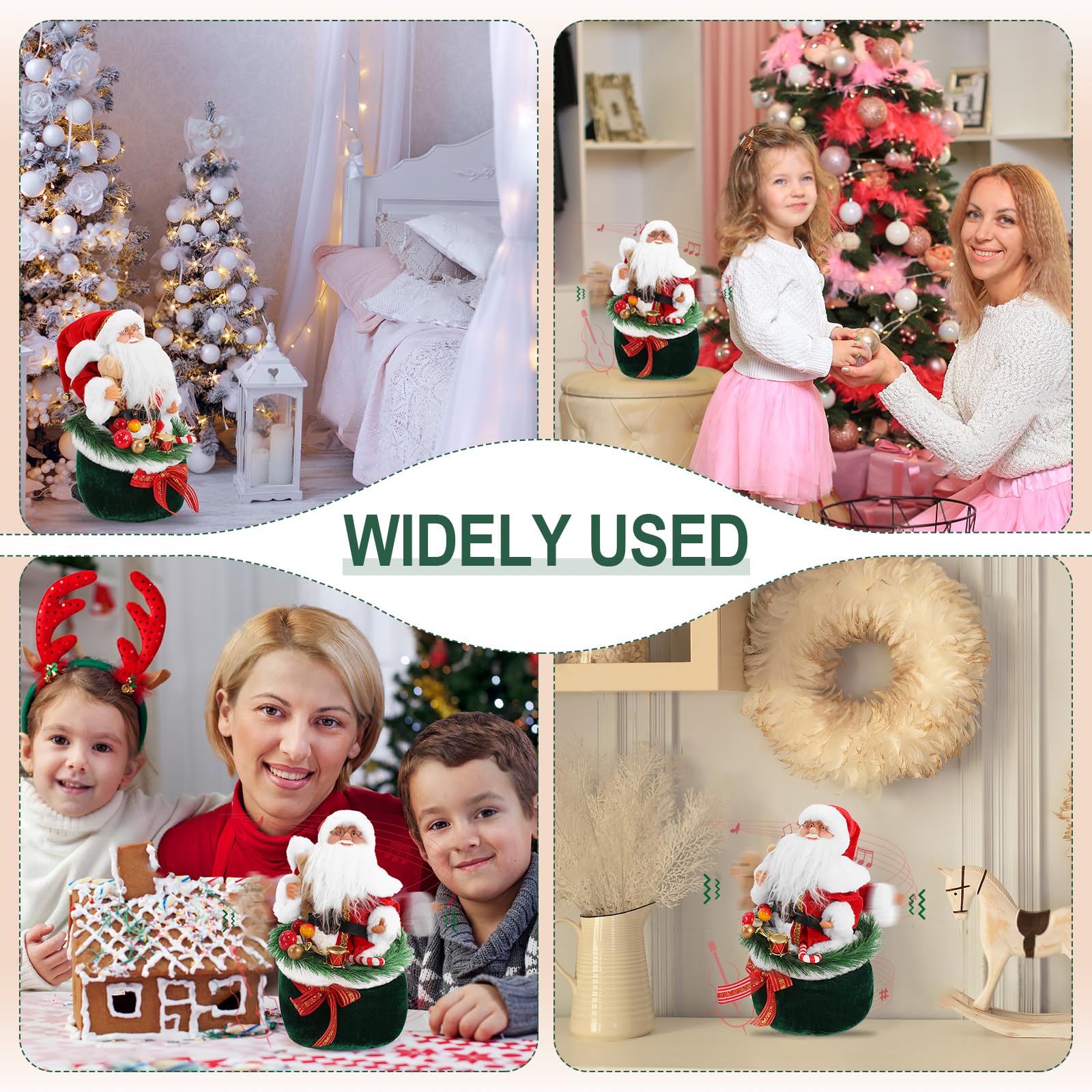 Gfilay Figurine de Père Noël de Noël, figurine de collection Père Noël dansant avec musique tenant l'ours et debout à l'intérieur du sac cadeau – Interrupteur à induction