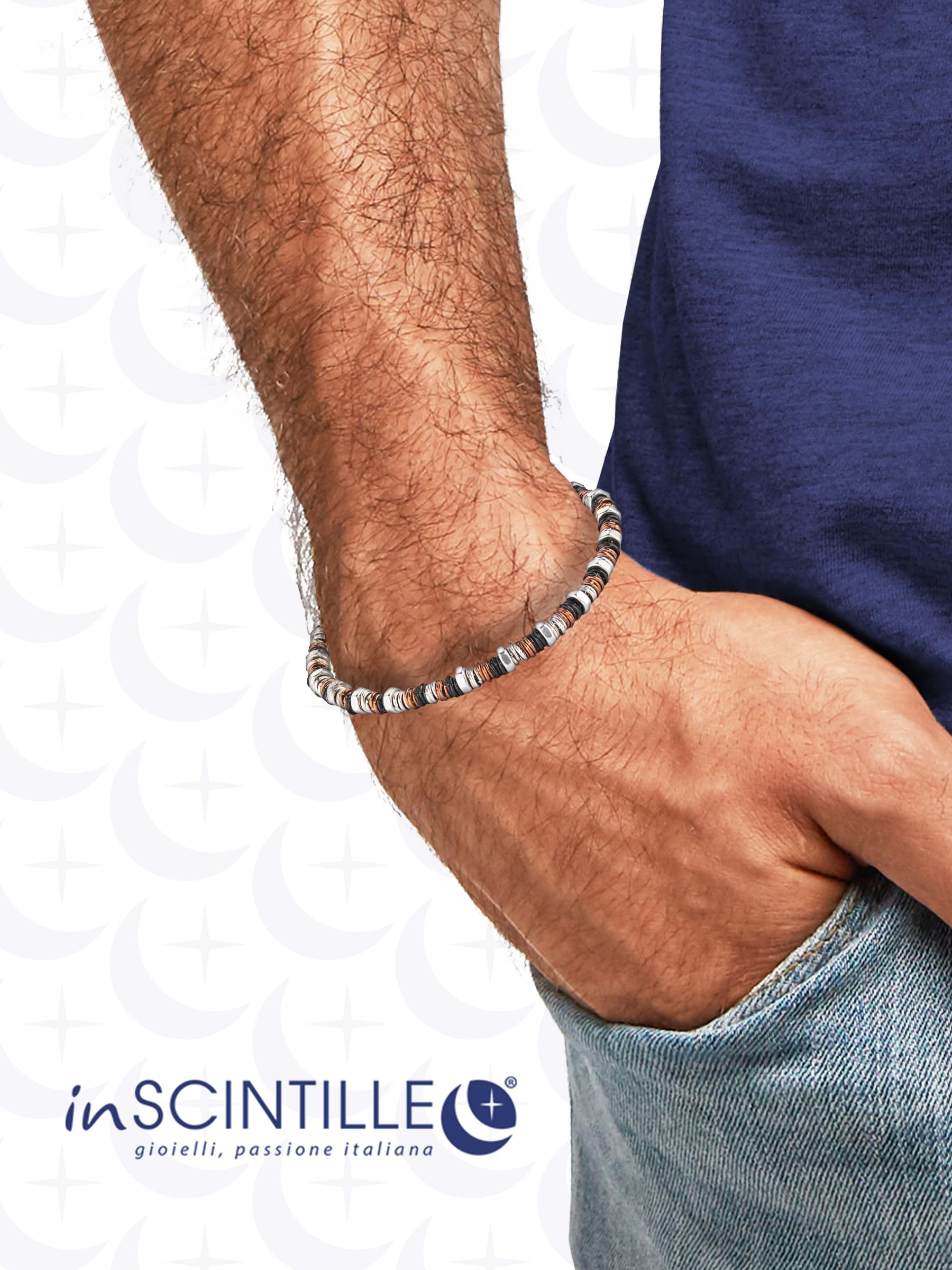 inSCINTILLE Bracciale Uomo Acciaio Rondelle e Bulloni, Regolabile 18-22 cm, Confezione Regalo Inclusa, Braccialetto Acciaio Inox, Bracciali Uomo