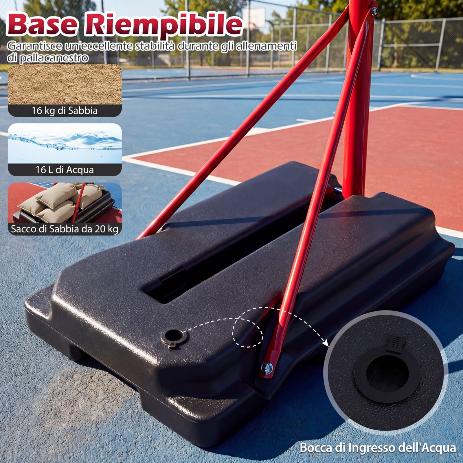 COSTWAY Canestro da Basket da Esterno ed Interno per Bambini, Canestro da Basket Regolabile in Altezza da 95 a 155 cm con Base Riempibile, Tabellone in PE e Struttura in Metallo