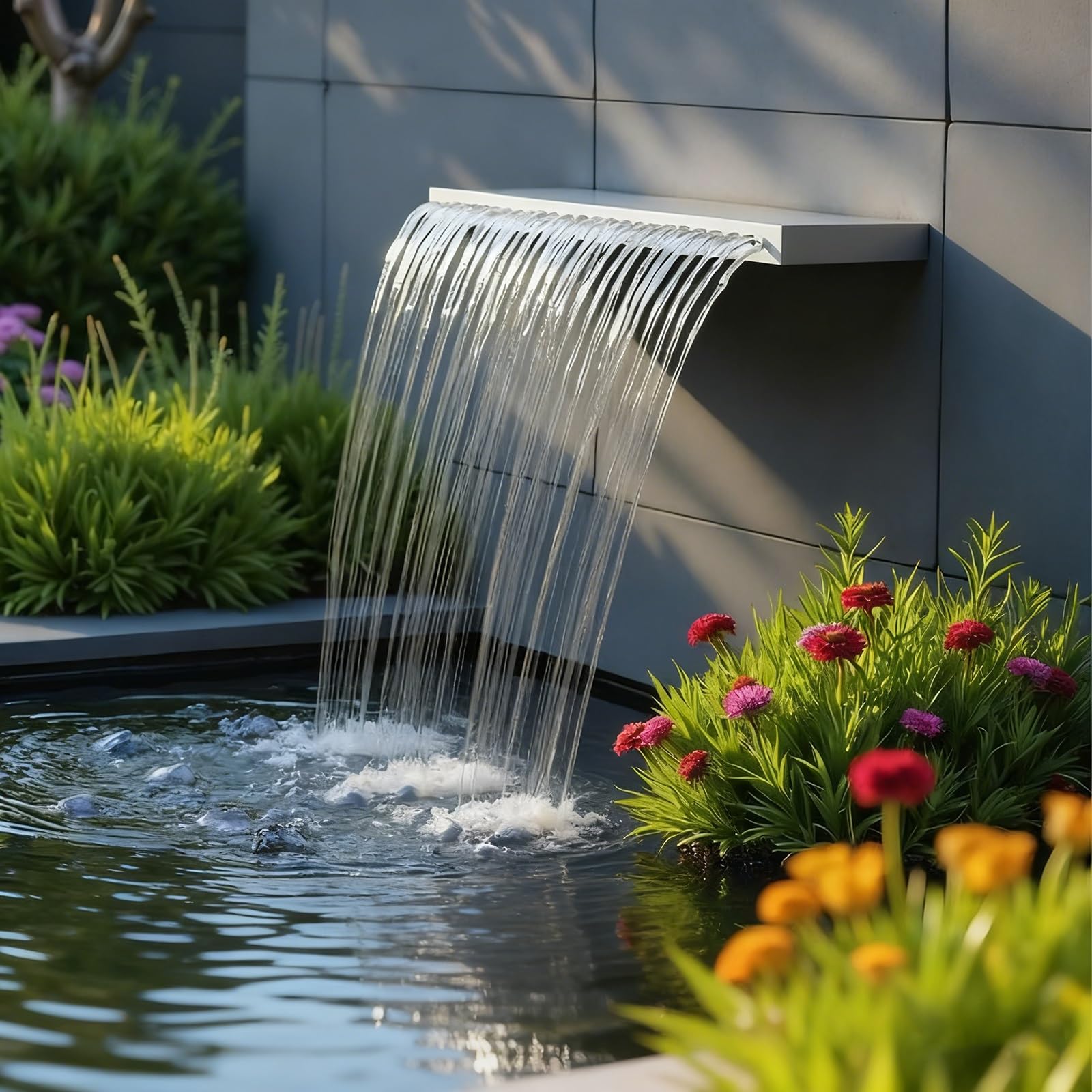 Fontana a cascata da giardino personalizzabile, 25-220 cm, per stagni esterni, dispositivo a filo per troppopieno