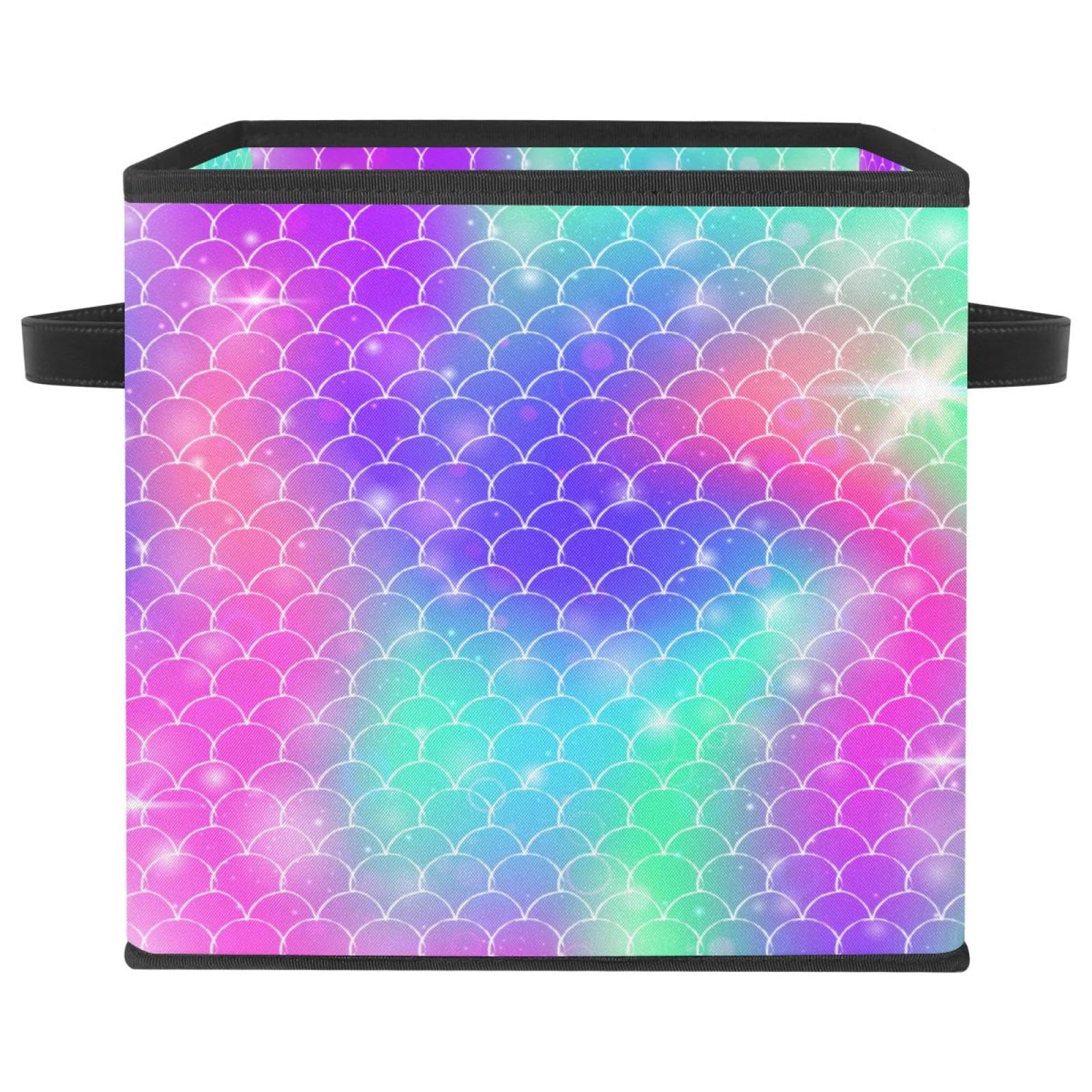 Boîte de rangement pliable cube avec motifs écailles de sirène pour organiser la chambre
