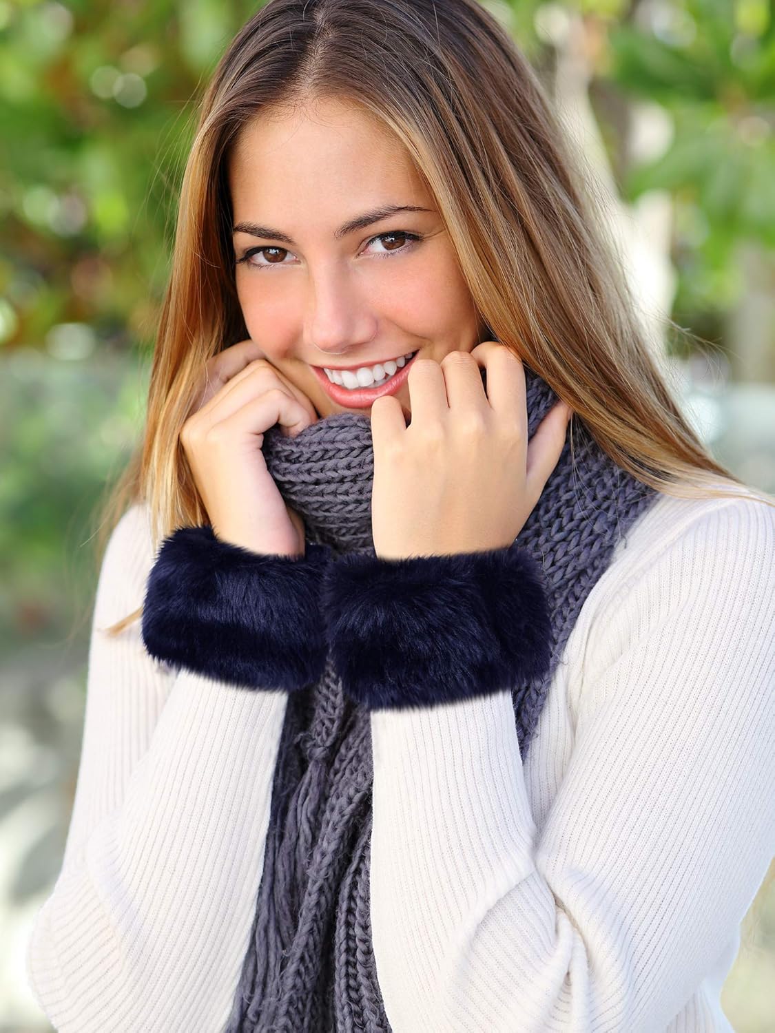 Blulu 3 Pairs Women Faux Fur Boot Cuff Furry Leg Warmers for Winter Fuzzy Knitted Boot Socks Toppers - Image 6