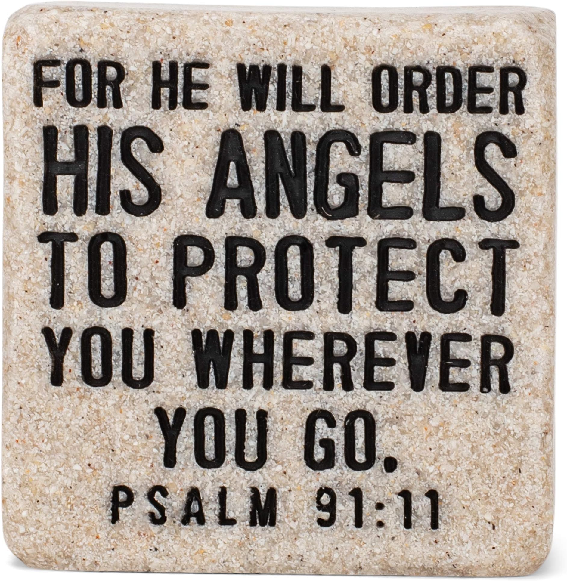 Lighthouse Christian Products His Angels Will Protect Scripture Block 2.25 x 2.25 Cast Stone Plaque