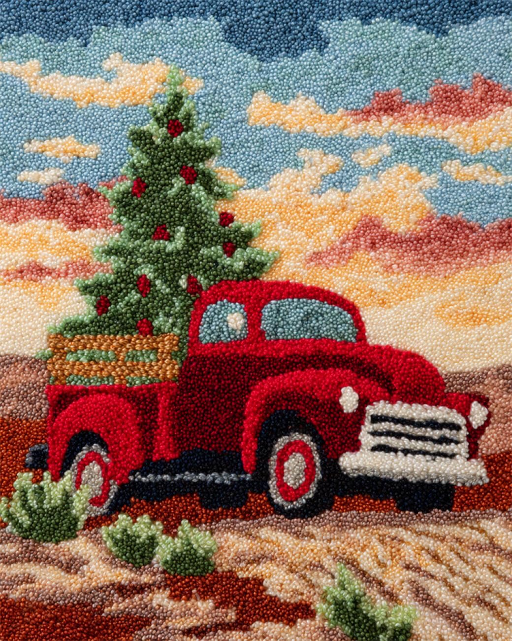 AxiangziK DIY Latch Hook Kits for Adults Christmas Trees and Cars DIY Latch Hook Rug Set,Carpet Making Kit，Cross Stitch Embroidery Kits Needlework Crafts 23x35in