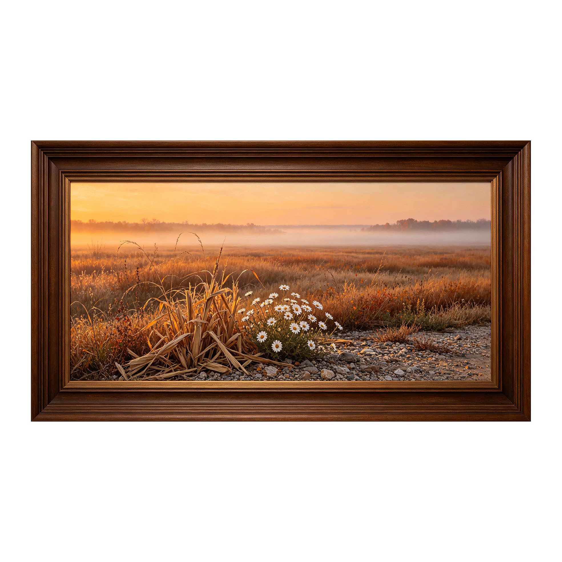 Yzpallescene 3D Framed Wall Art 50cm×100cm Sunset Meadow Daisy Flower Panoramic Landscape Impressionist Large Size SelfAdhesive Removable Wall Decor Prints Artwork for Living Room Bedroom Office