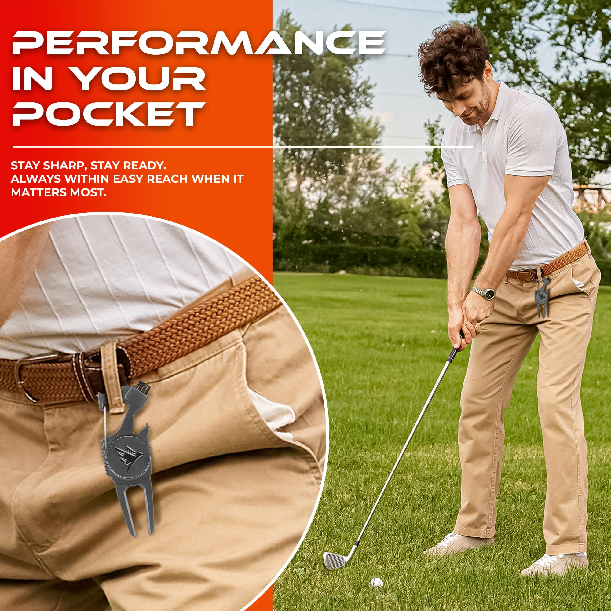 SWIFTEE Coffret cadeau de golf Premium – Outil multifonction 7 en 1 pour golfeurs + ensemble complet d'accessoires (Tees, marqueur de balle, clip de chapeau, pochette) – Cadeau de golf parfait