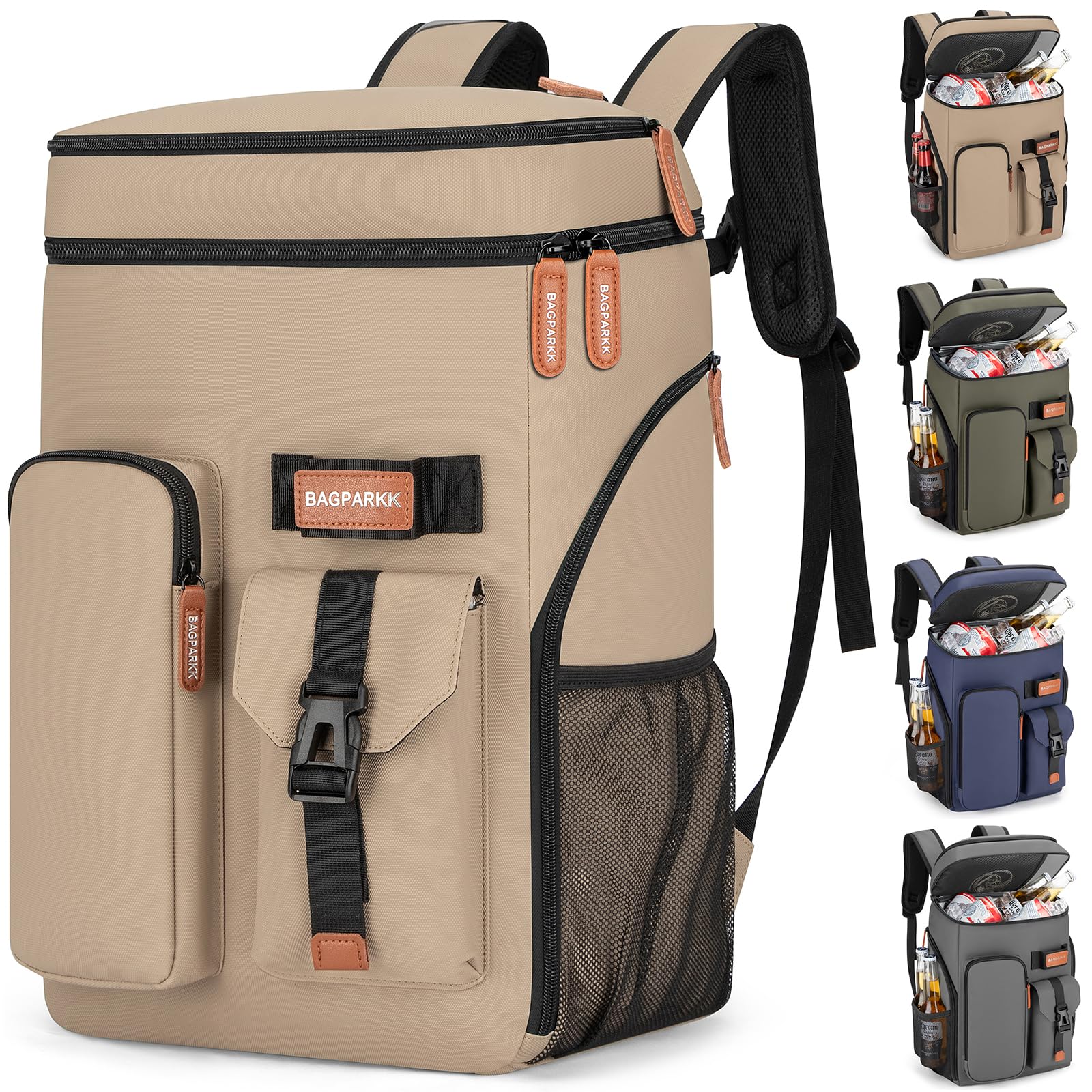BAGPARKK Insulated Cooler Backpack,33 Cans Multifunctional Double Deck Leakproof Cooler Bag with Sternum Strap,Large Capacity Lightweight Travel Camping Beach Backpack