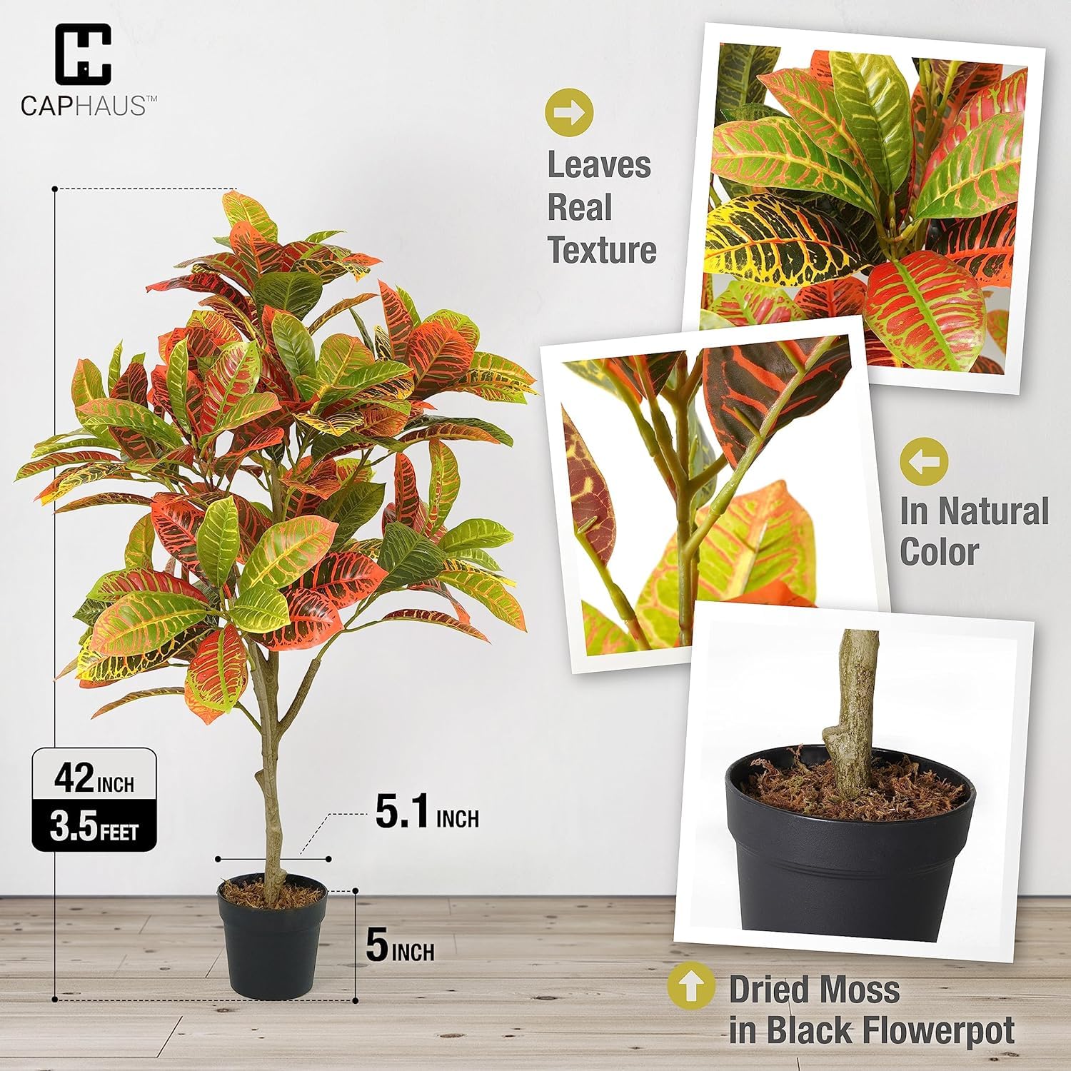 CAPHAUS 42 Inch Artificial topiary Croton Tree w/Dried Moss, Faux Bushes and Shrub Artificial Plants, Fake Trees in Pot, UV Resistant Artificial Plant for Front Porch, Indoor, Outdoor