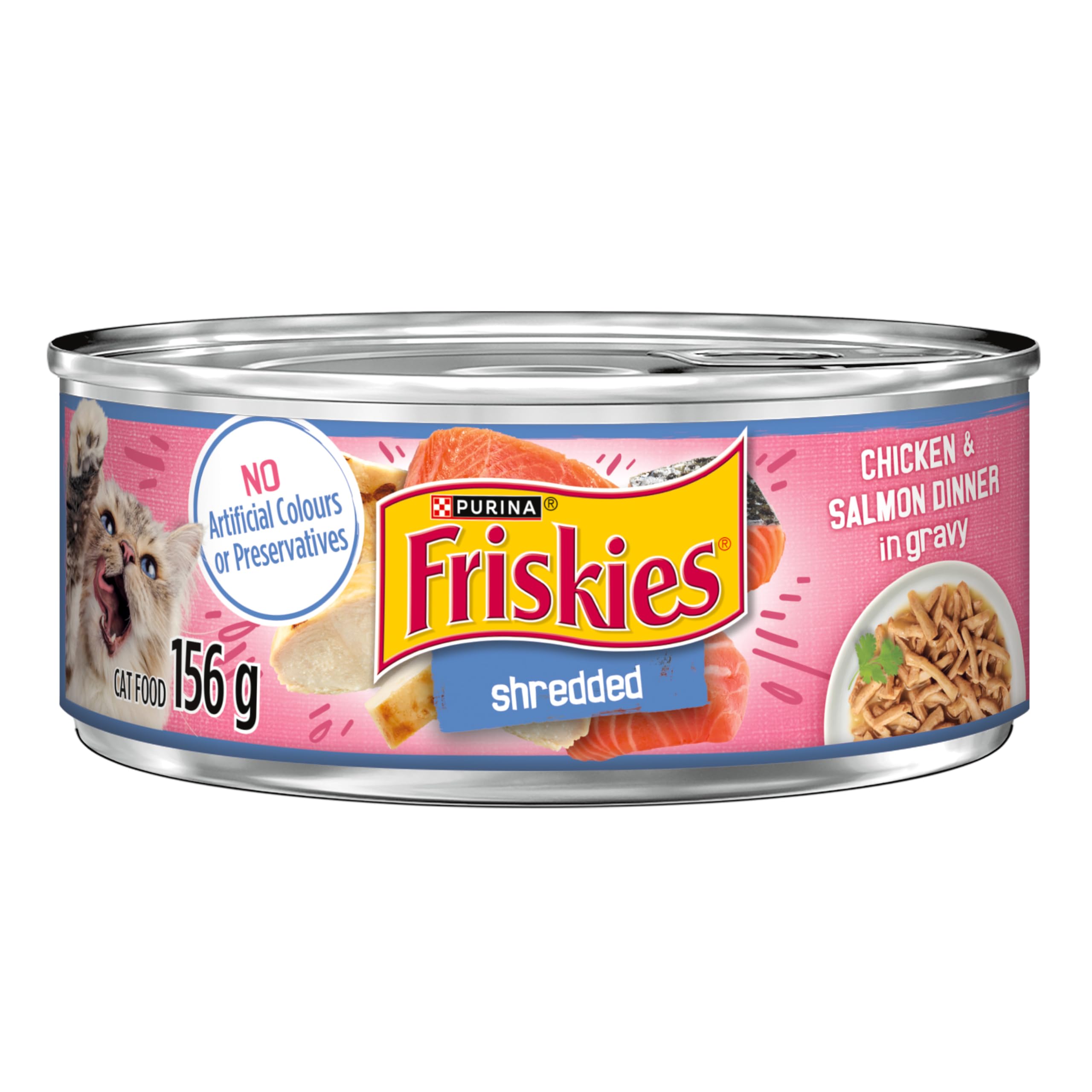 Friskies Shredded Wet Cat Food, Chicken & Salmon Dinner - 156 g Can (24 Pack) image 1