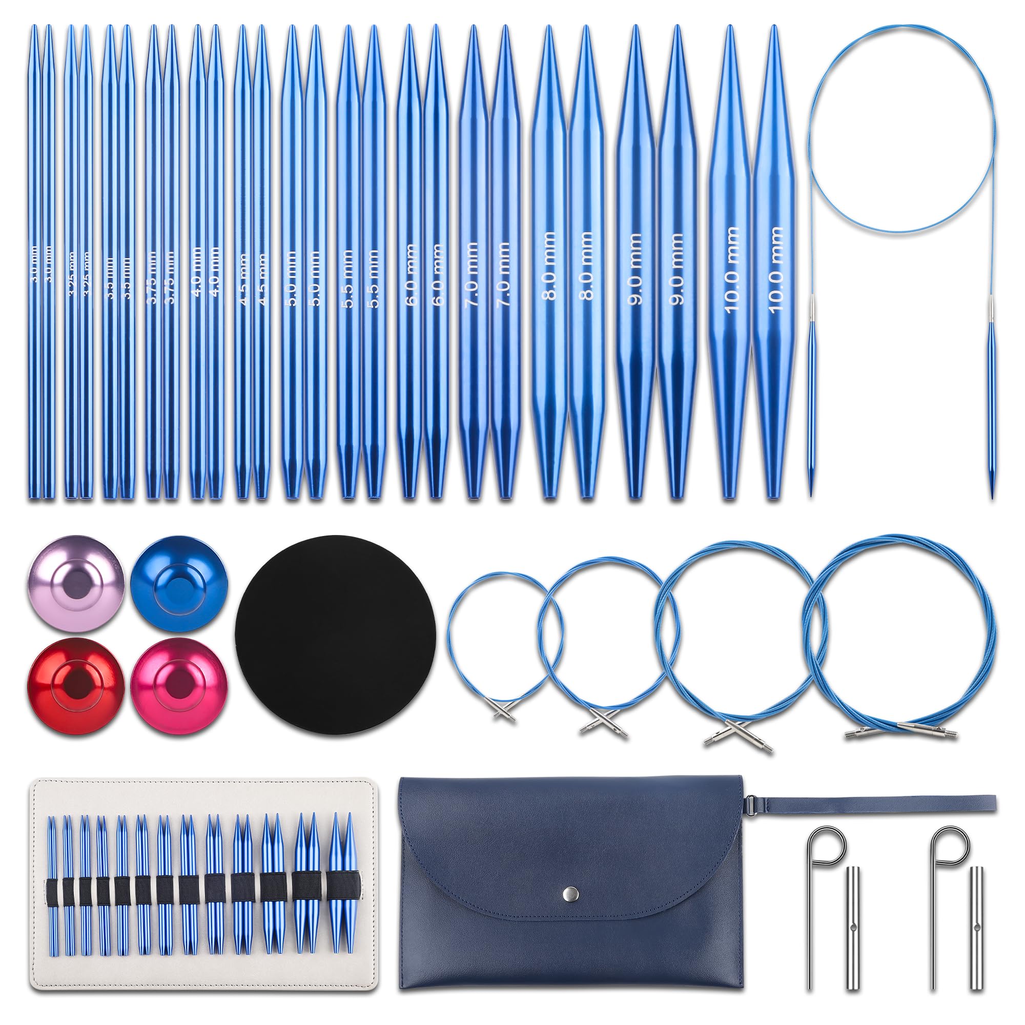 Interchangeable Circular Knitting Needles Set - 13 Pairs | Premium Aluminum Knitting Needles & Accessories | Blue