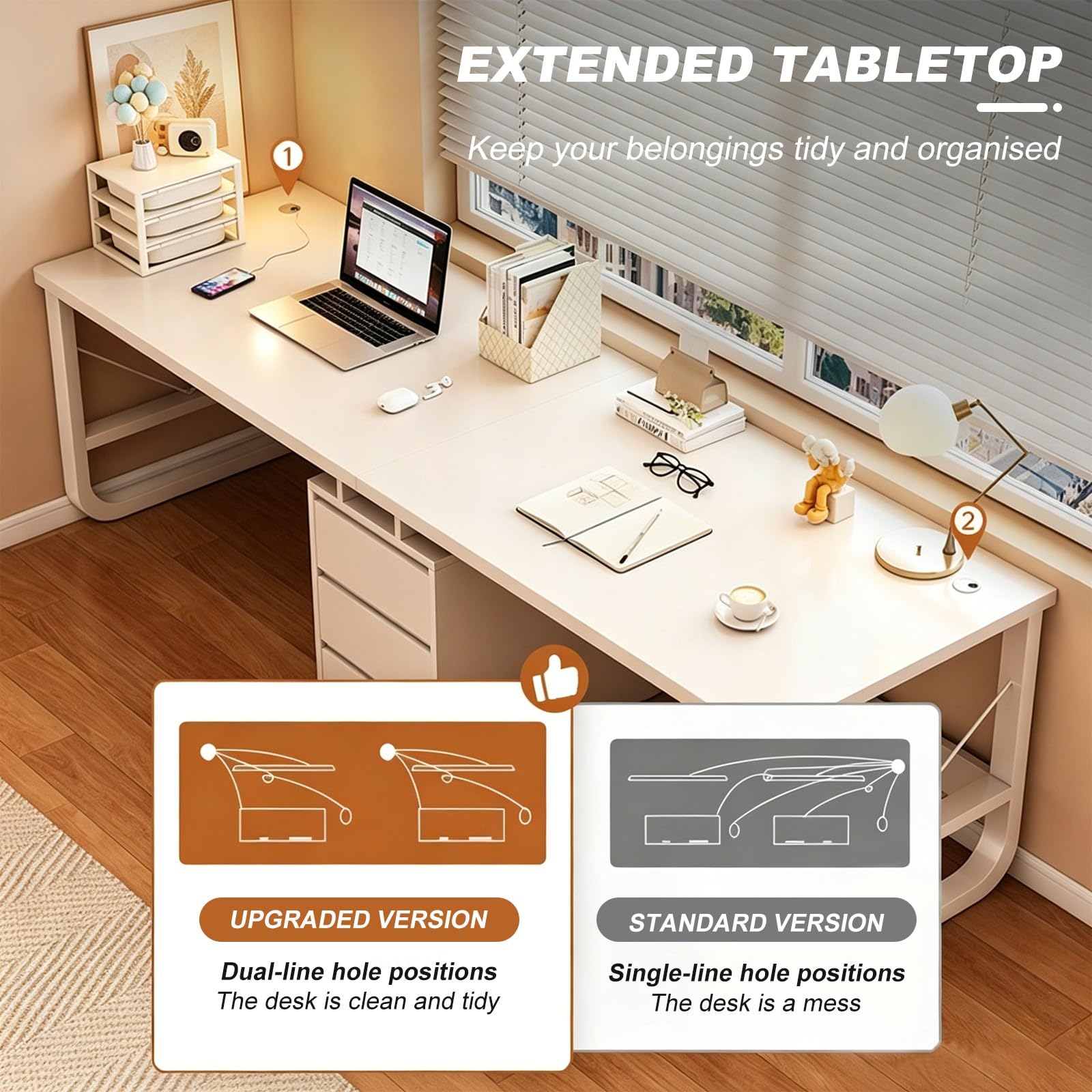Escritorio de Madera para 2 Personas con cajones, para hogar y Oficina Natural,L200 cm