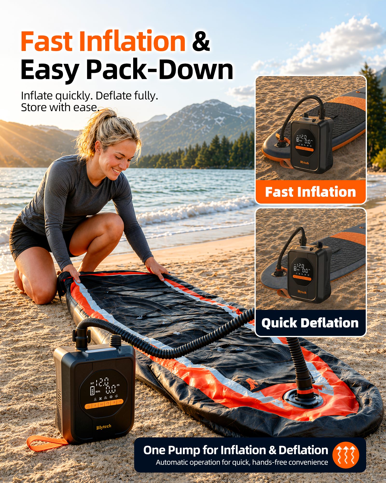Gonfleur Paddle Electrique 20 PSI avec Batterie Rechargeable 13500 mAh,Pompe Electrique Paddle Portable,Gonflage et Dégonflage Rapides,7 Embouts pour Kayak,Tente,Bateau,Articles Gonflables