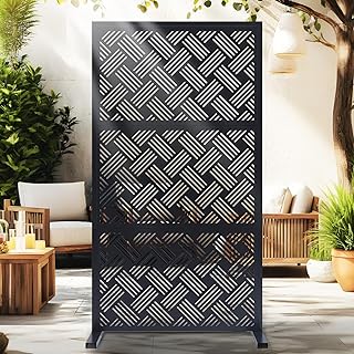 Outdoor Privacy Panel - 71''×40'' Galvanized Steel Freestanding Privacy Screen, Rust-Resistant Decorative Fence for Balcony, Backyard, Patio & Garden - Easy to Move&Installed
