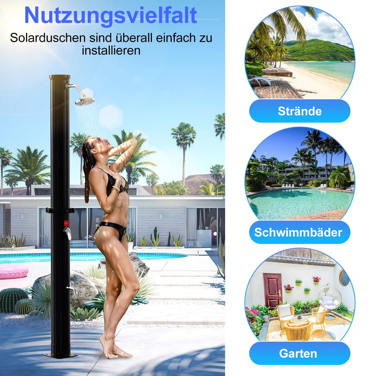 solardusche 20 Liter Solar-Gartendusche - energiesparend, schwenkbarer Duschkopf um 180°, integrierte Fußdusche, max. 60°C ohne Stromanschluss, Optimal für Garten, Camping oder am Pool