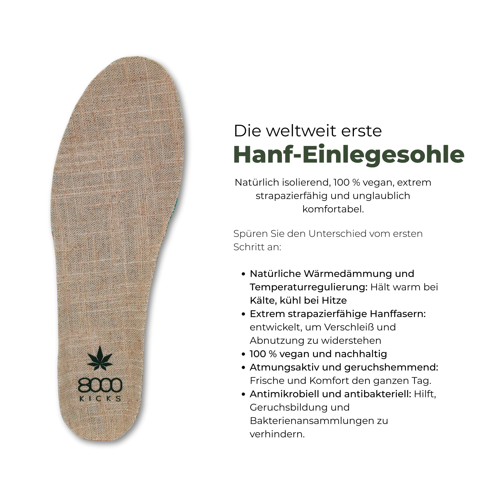 8000Kicks Il Seeker Hanf Sneaker & Scarpe sportive per uomo e donna | Gomma riciclata e cannabis | Sneaker con soletta in canapa | Antibatterico/microbico