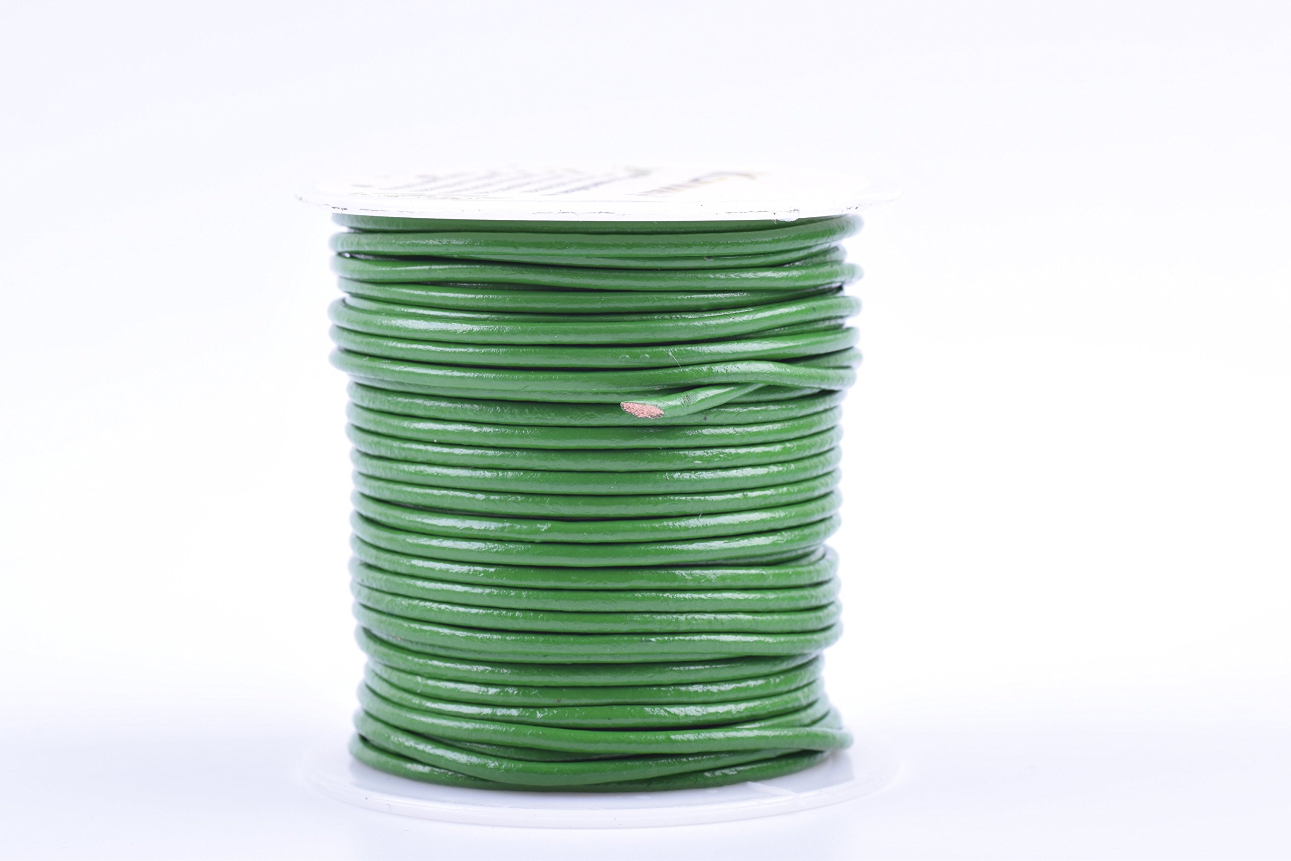 KONMAY 1 Roll 22.75 Meters 2.0mm Kelly Green Round Real Leather Cord for Jewellery Making and Crafting