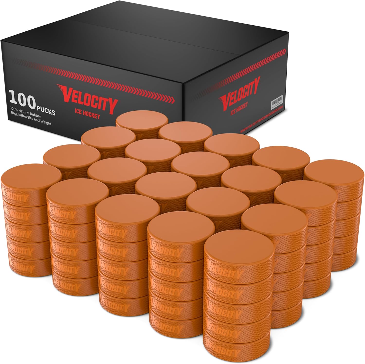 Velocity Hockey Pucks, Junior Lightweight, Senior Official, Heavyweight Training Hockey Pucks, 5, 10, 25, 50, & 100 Pack