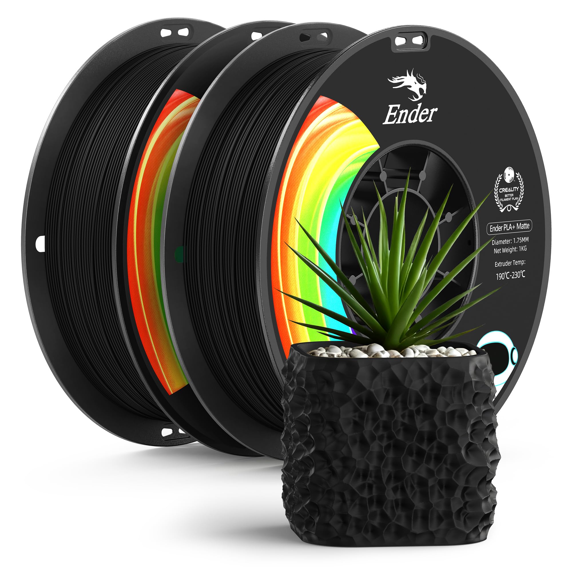 Creality Matte PLA+ Filament 1.75mm,2kg(4.4lb) No-Shine Finish 3D Printer PLA Filament Bundle,Low Warping,Minimal Layer Lines,Vivid Color,Dimensional