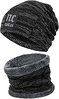 Vista 37 de FZ FANTASTIC ZONE Conjunto de gorro de invierno para hombre y mujer, bufanda de punto cálido, forro polar grueso, gorro de calavera, calentador