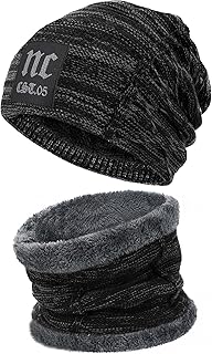 Bequemer Laden Hommes Femmes Hiver Bonnet Écharpe Ensemble Chaud Tricot Doublé Polaire Chapeau Cache-Cou Cadeau Homme Femme