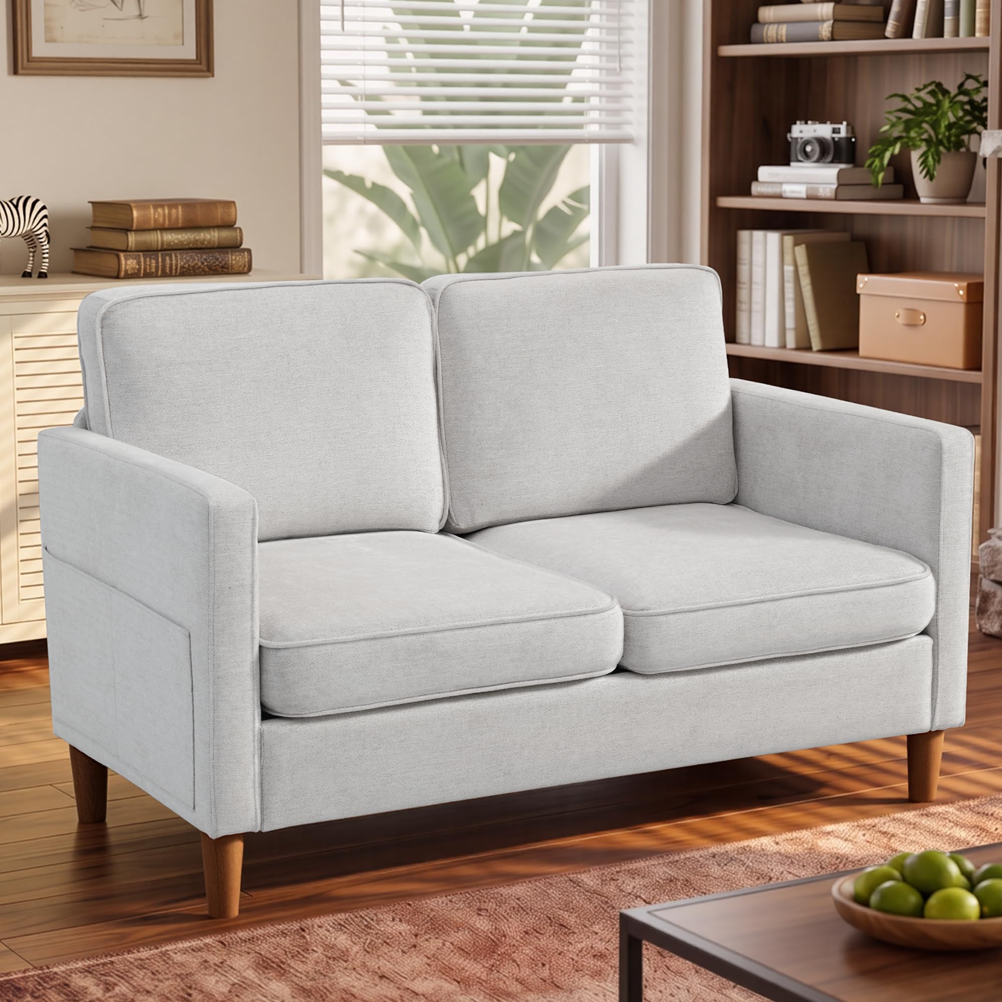 56" Chenille Loveseat Sofa, Mid Century Modern 2 Seater Love Seat Couch
