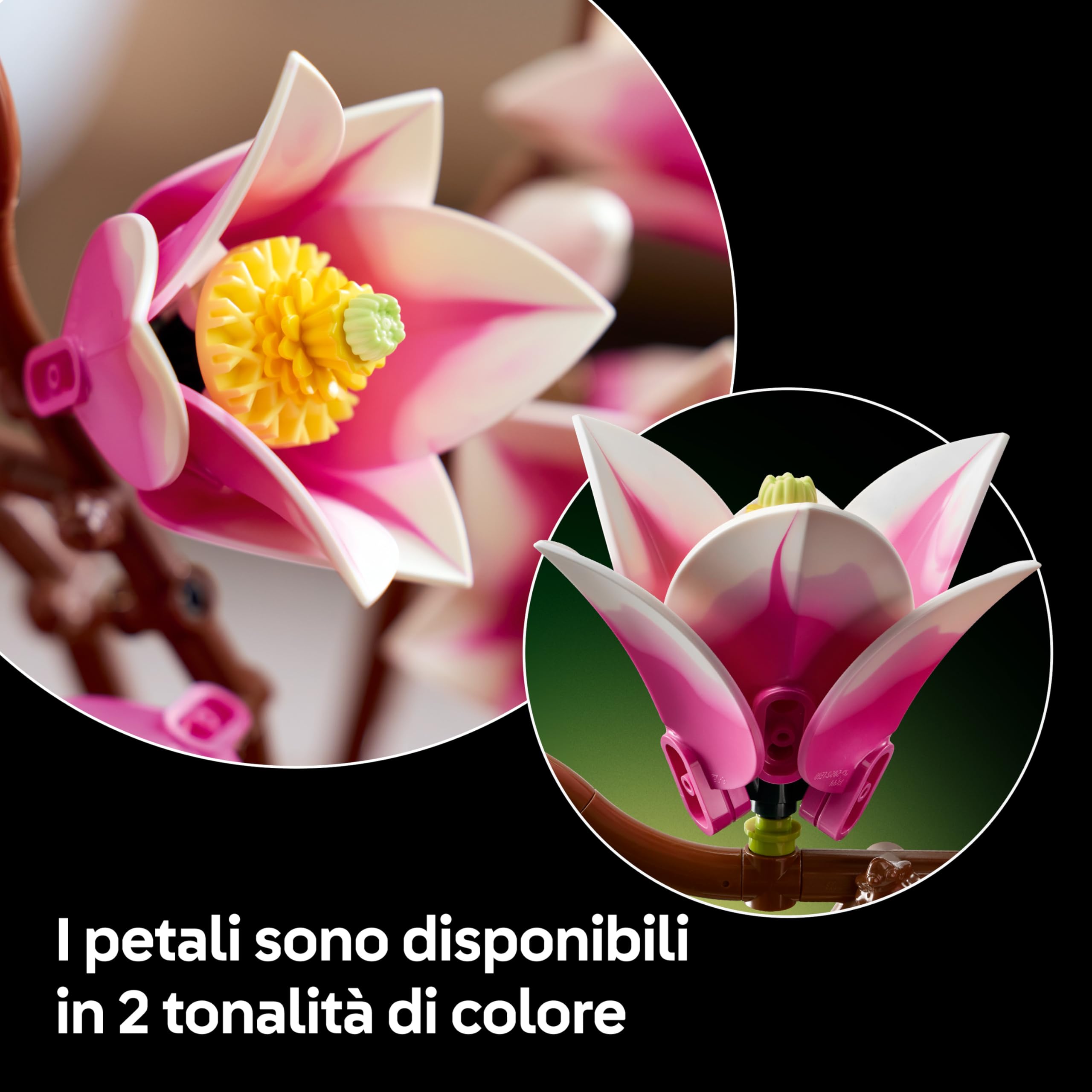 LEGO Botanicals Rametti di Magnolia - Set di Fiori Finti per Adulti - 5 Magnolie Artificiali per Decorare il Soggiorno o la Camera da Letto - Idea Regalo Fai da Te per Donne - 11510