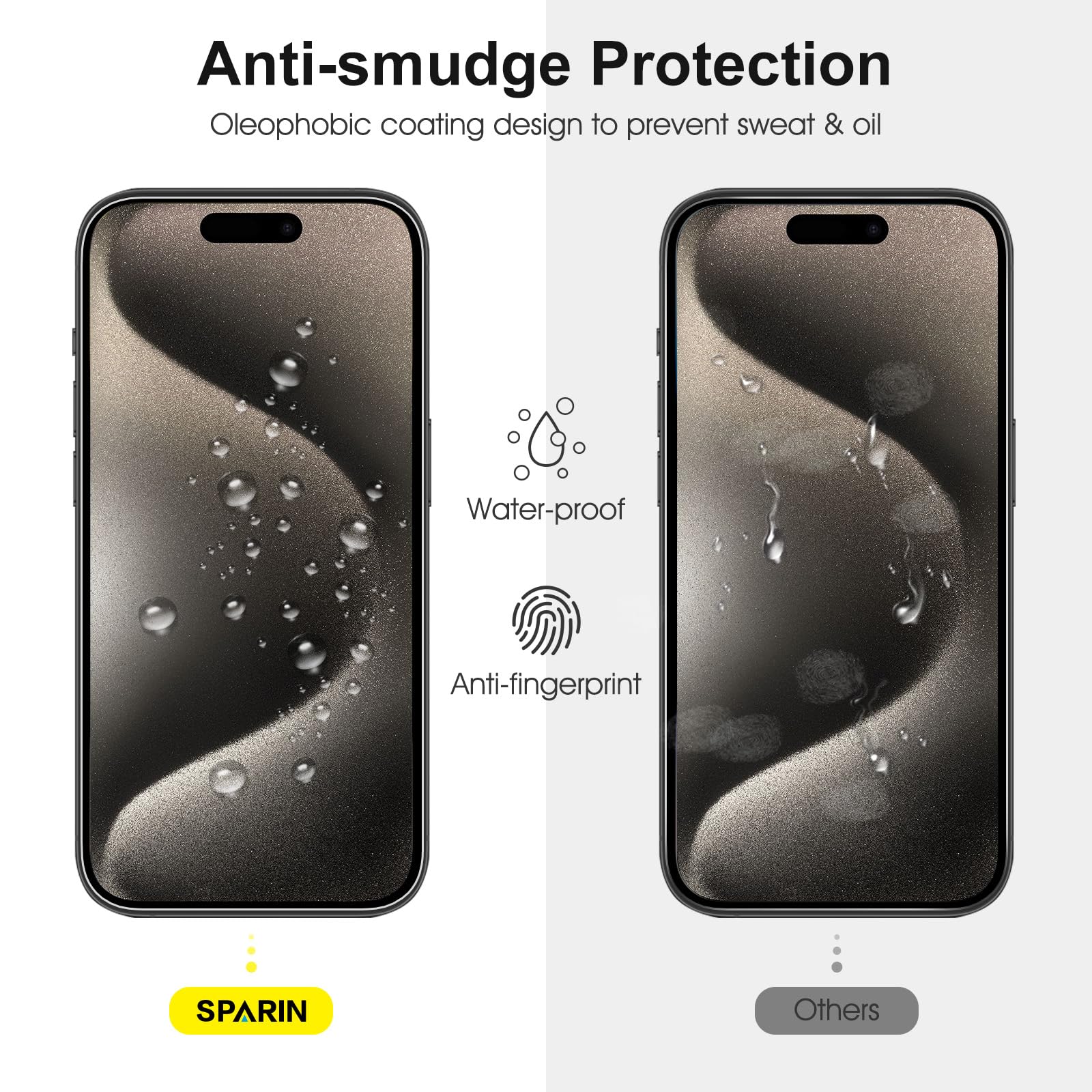 SPARIN 3+2 Vetro Temperato per iPhone 15 Pro 6.1 Pollici Contengono 3 Pezzi Protezione Schermo e 2 Pezzi Fotocamera Posteriore Protector, Pellicola Prottetiva con Strumento Di Allineamento Facile