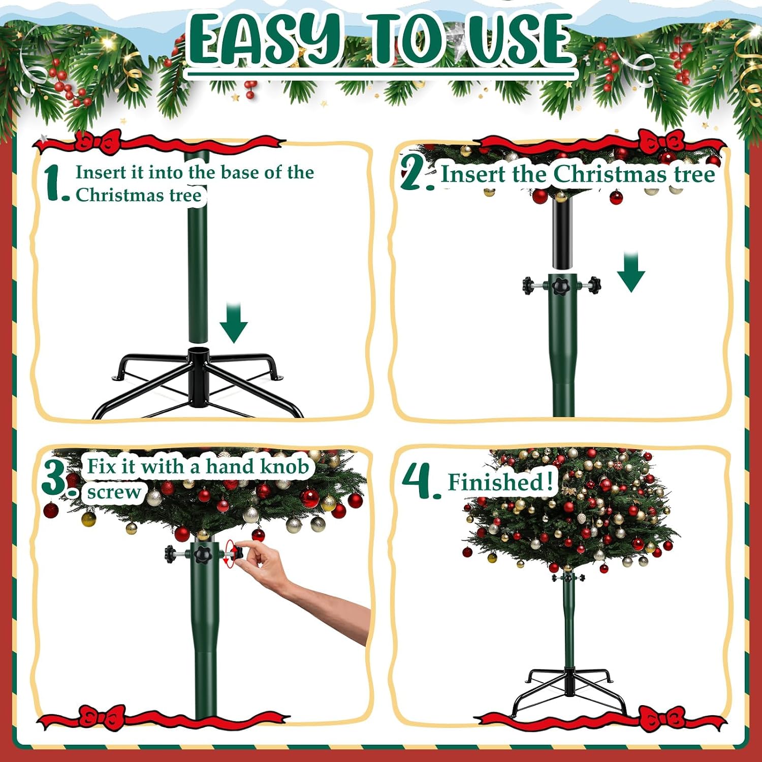 14.8" Christmas Tree Height Extender & 3 Fixing Screws,Fits 0.5-0.9" Poles for 3-6ft Artificial Trees,Christmas Tree Upright Extension Stand,Heavy Duty Metal Riser for Taller&Stable Holiday Trees