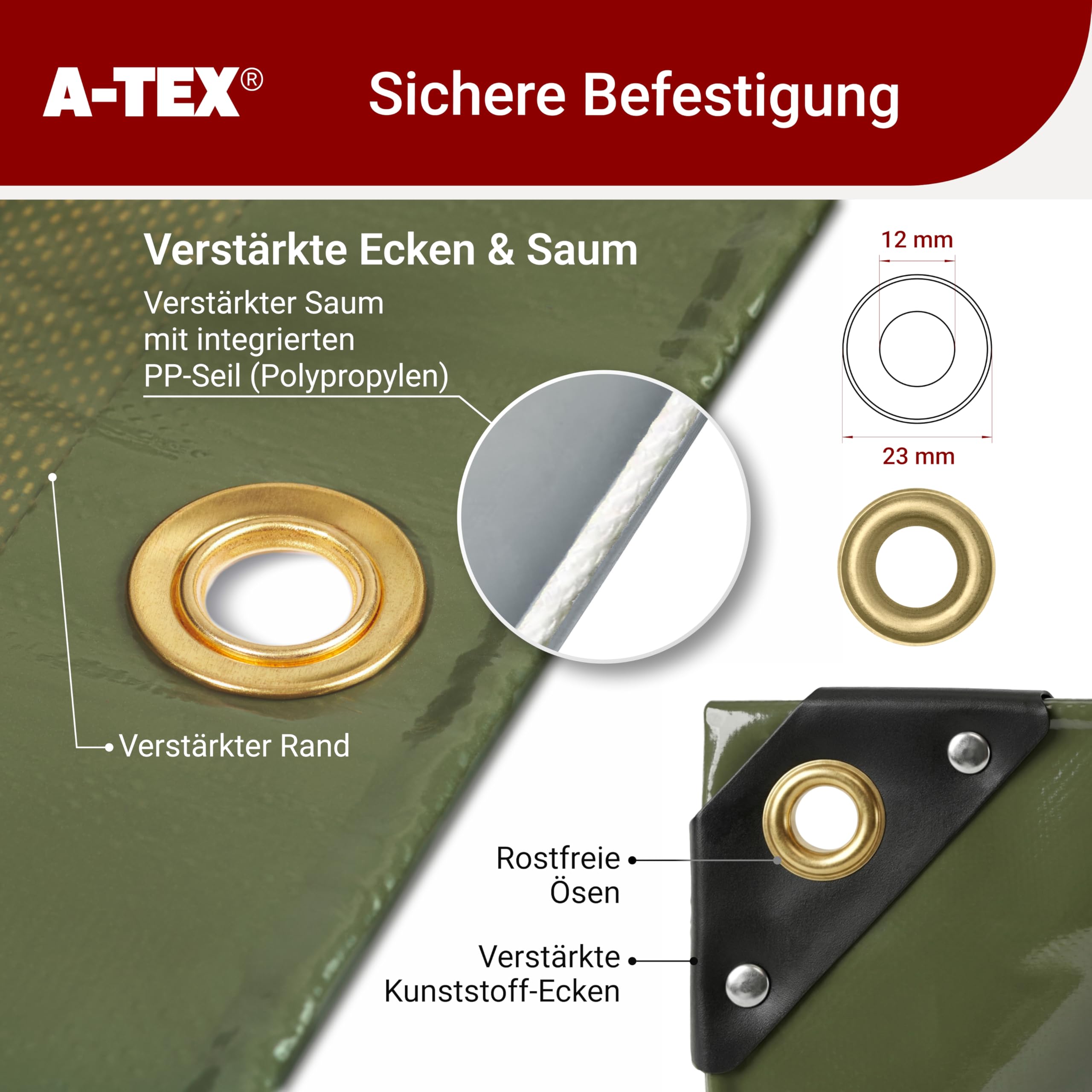 A-TEX® PVC Abdeckplane 650 g/m² LKW Plane mit Ösen (Grün, 2 x 3 m) | Verschiedene Größen und Farben wählbar | Gartenplane Bauplane Bootsplane Holzplane | wasserdicht | reißfest | uv-stabilisiert