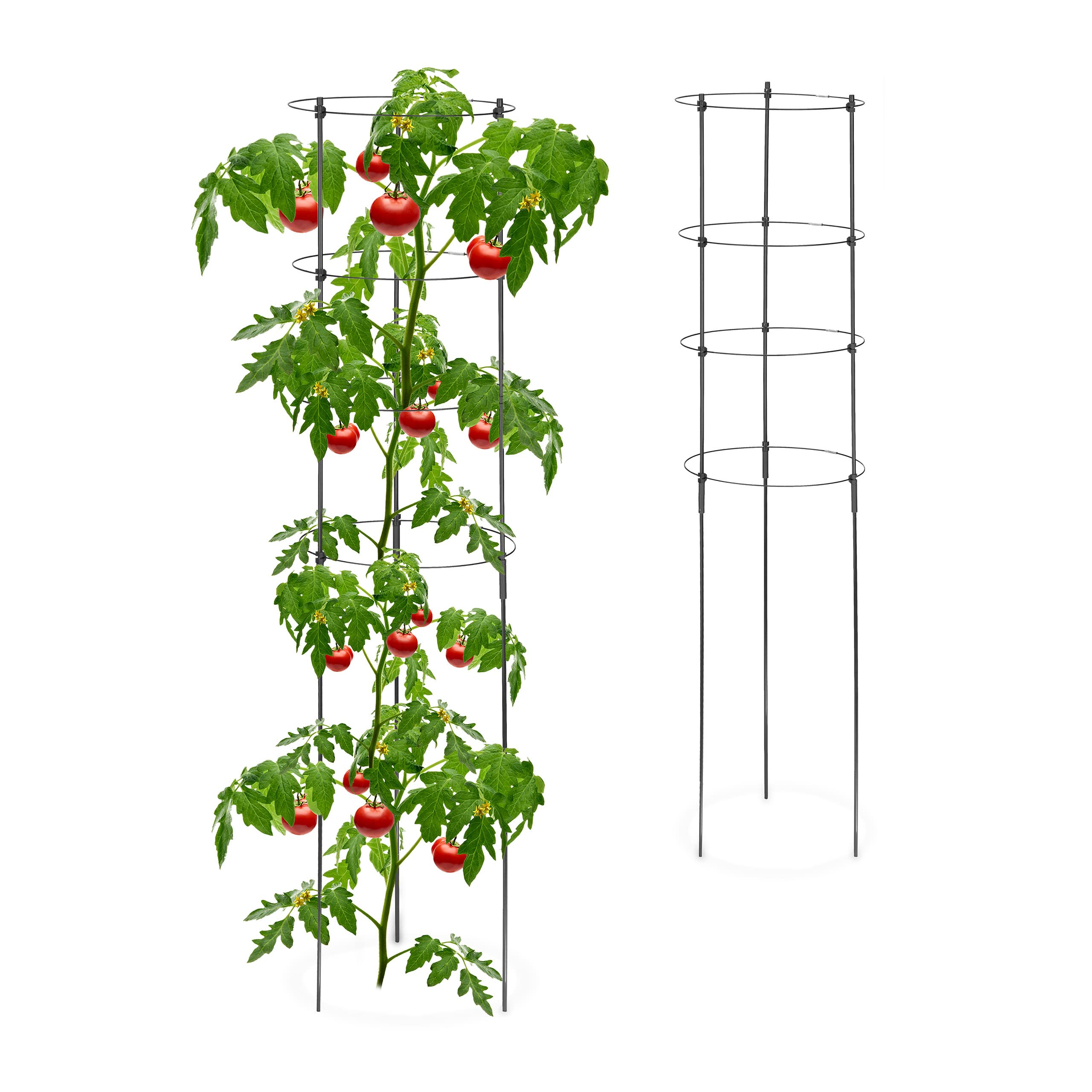 Relaxdays Podpora dla roślin pnących, zestaw 2 szt., metal i tworzywo sztuczne, wysokość 120 cm, 4 regulowane pierścienie, podpora dla roślin pnących, czarna