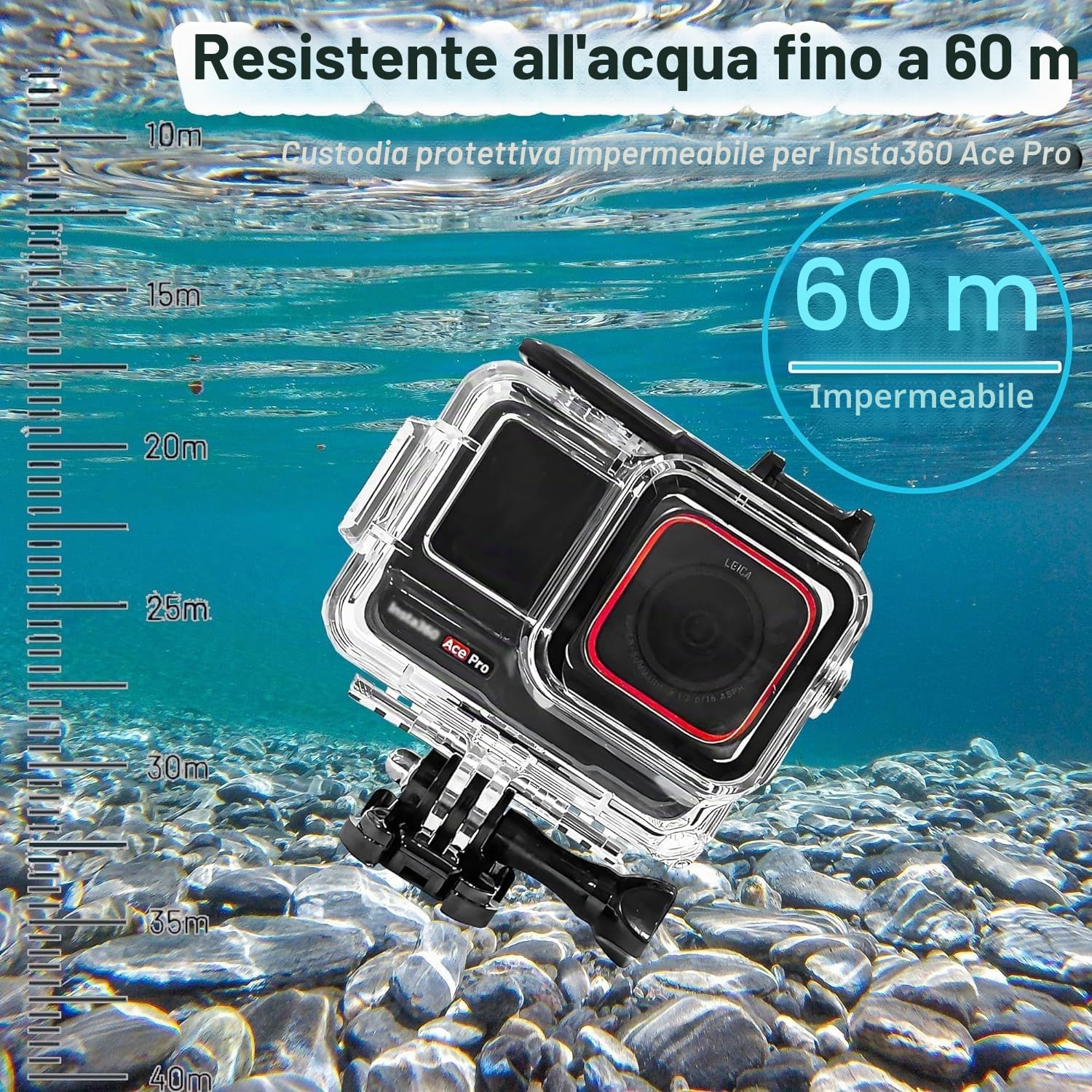 Custodia impermeabile e impugnatura galleggiante compatibile con Insta360 Ace Pro, custodia protettiva subacquea con accessori per staffa