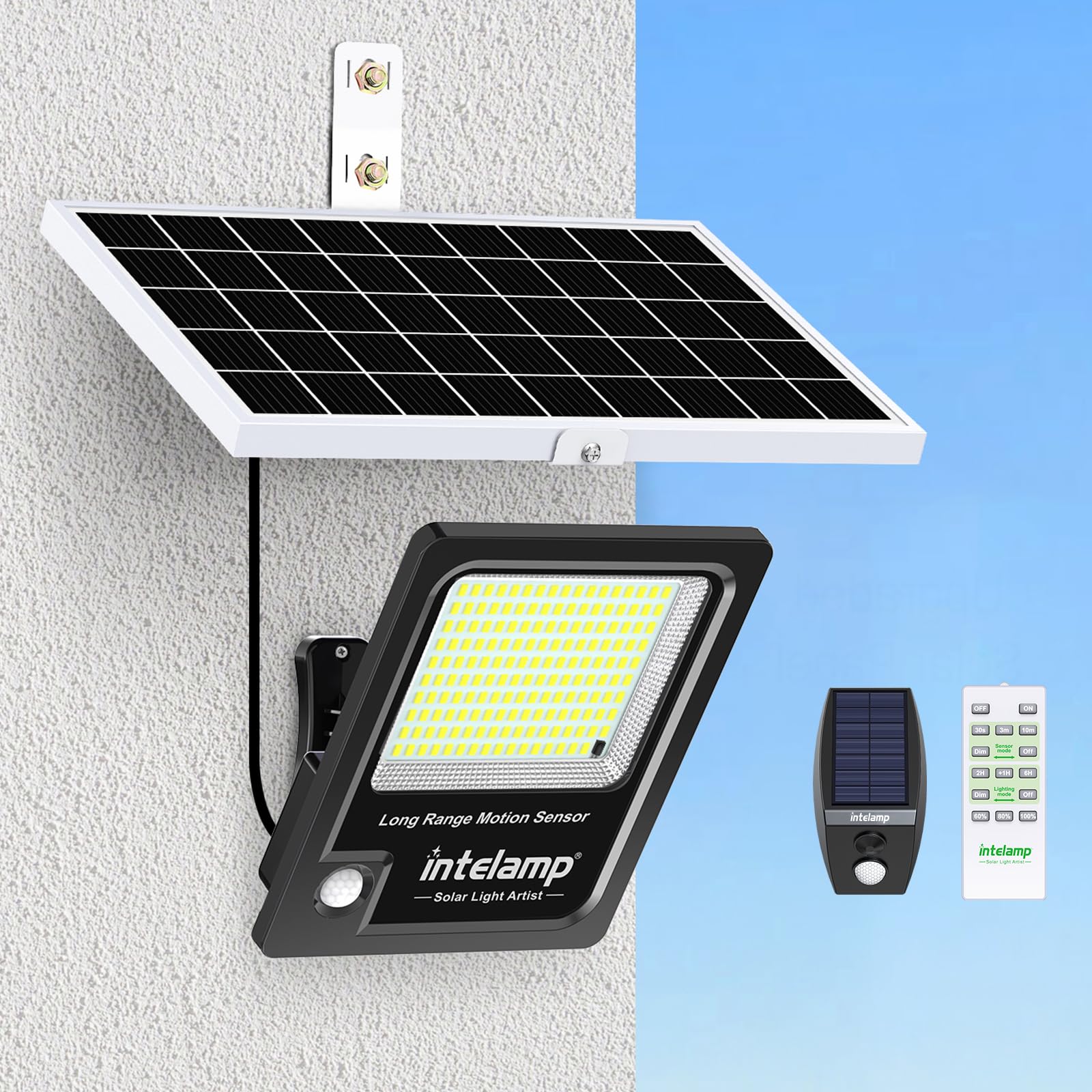 Solar Security Lights Outdoor Motion Sensor 3000LM Super Bright Solar Flood Lights with 12000mAh Battery & 5M Cable- Dual Separate Sensors Panels for Gardens, Driveways, Garages, Yards