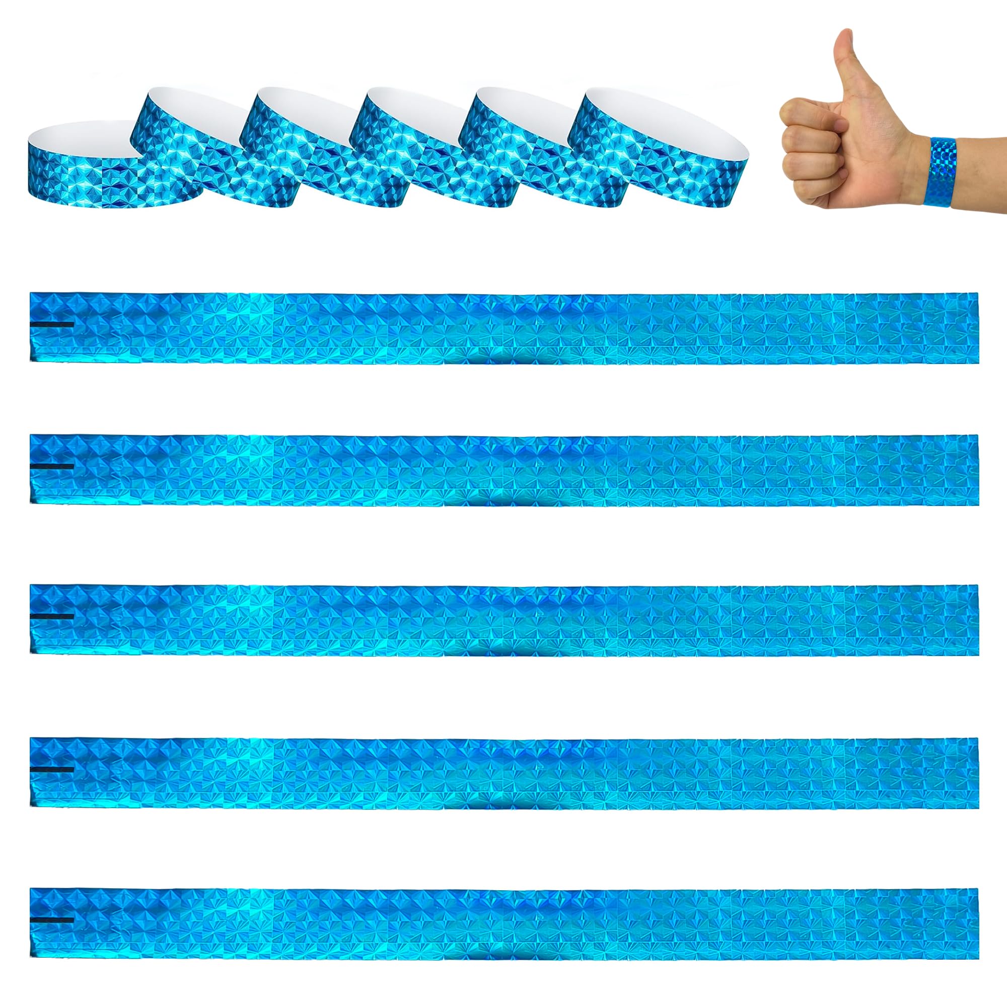 XCSJ Pack of 200 Holographic Bracelets, Waterproof Entrance Wristbands, Event Bracelets for Party, Festivals, Event, Competition, Concerts, 19 x 250 mm (Blue)