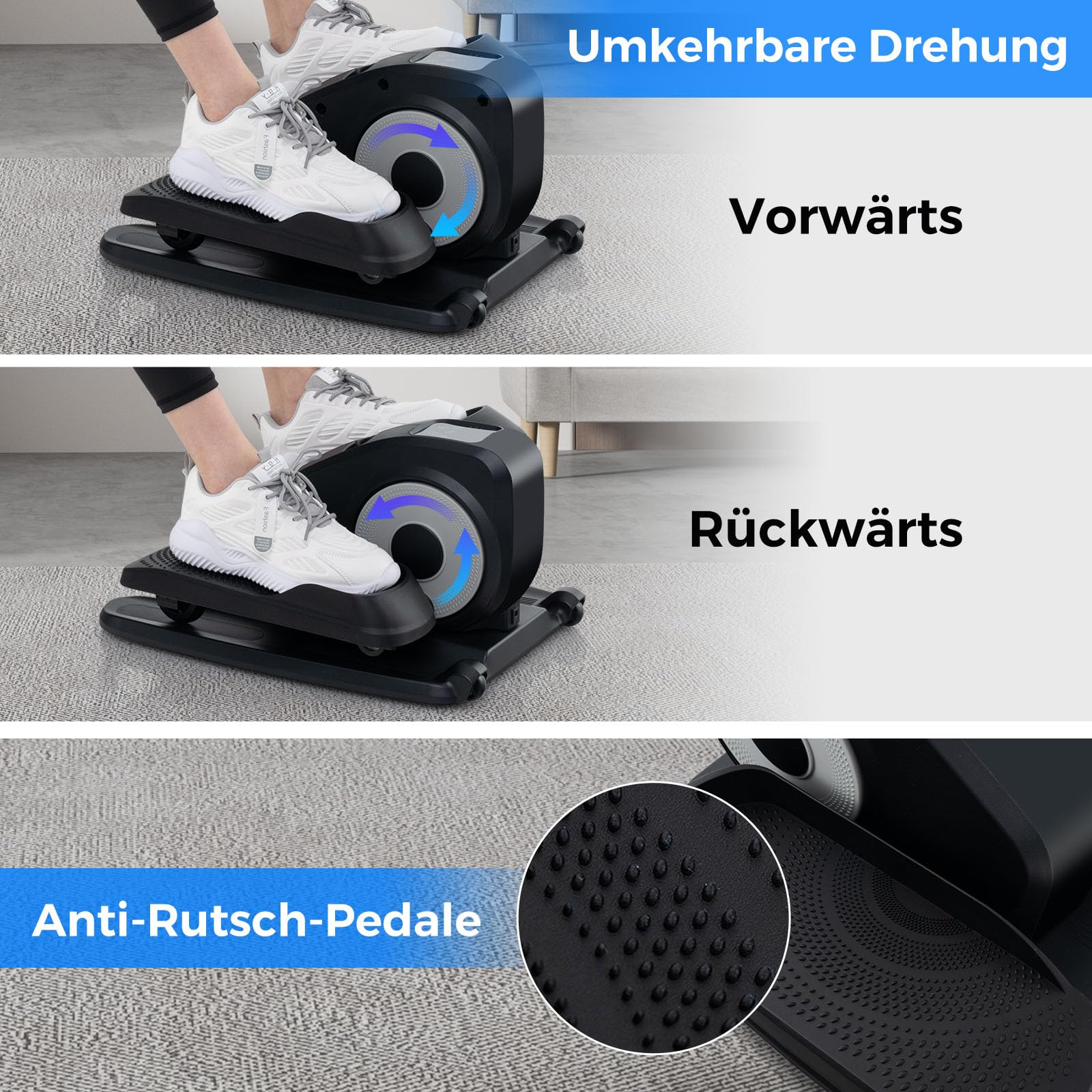 COSTWAY Mini Ellipsentrainer Untertisch, elektrischer Crosstrainer mit LED-Anzeige & Fernbedienung, Bewegungstrainer Stepper für Zuhause, tragbarer Pedaltrainer für Erwachsene, Senioren