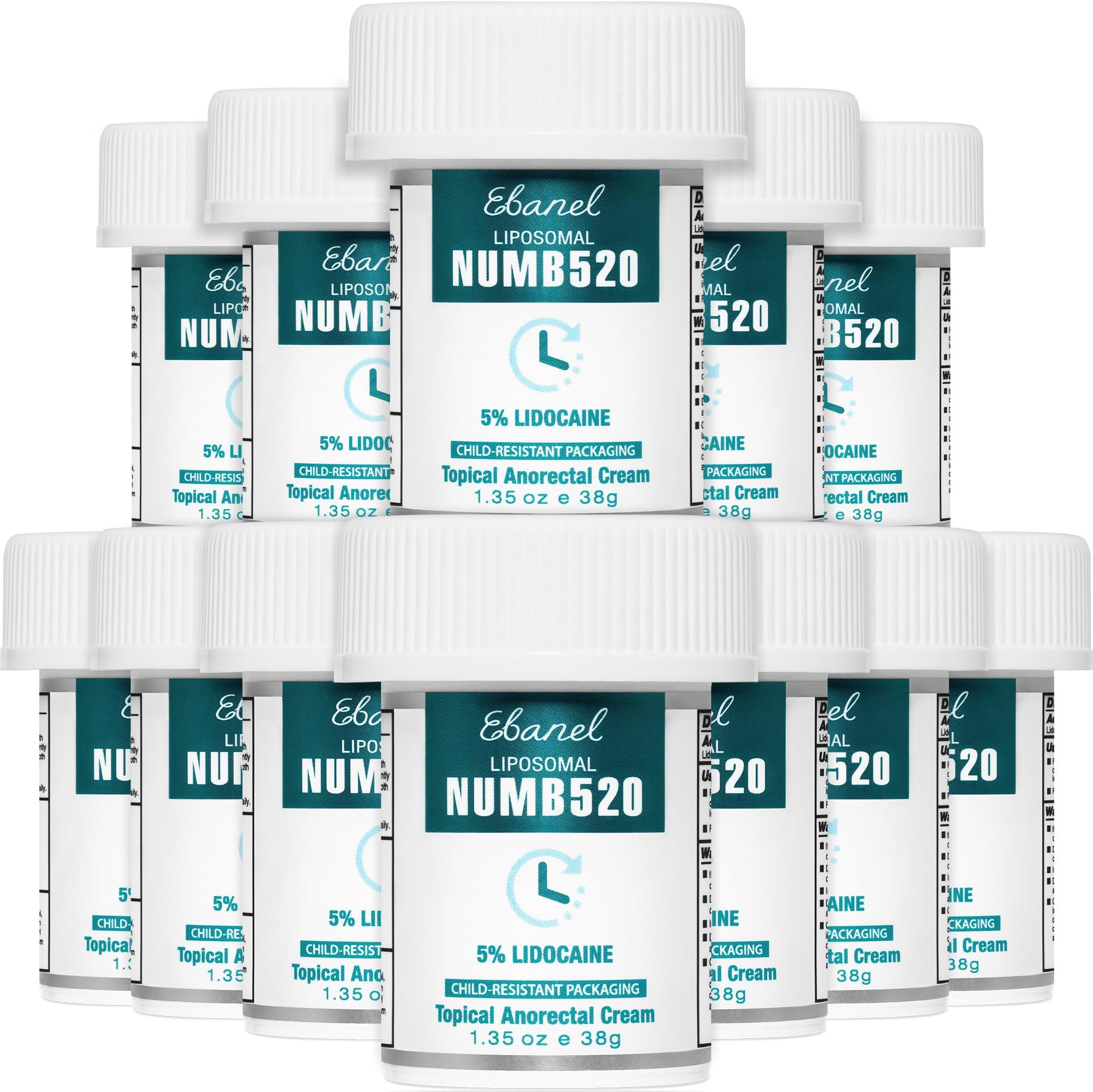 Ebanel 5% Lidocaine Numbing Cream, 12-Pack Pain Relief Burn Itch Numb Cream, Maximum Strength Topical Anesthetic with Allantoin, Vitamin E for Local and Anorectal Uses, Hemorrhoid Treatment