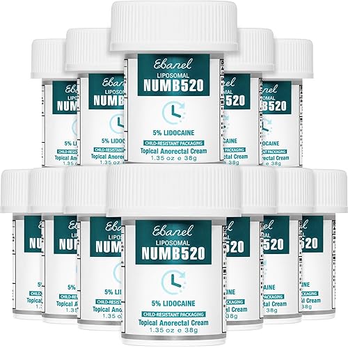 Ebanel 5% Lidocaine Numbing Cream, 12-Pack Pain Relief Burn Itch Numb Cream, Maximum Strength Topical Anesthetic with Allantoin, Vitamin E for Local and Anorectal Uses, Hemorrhoid Treatment