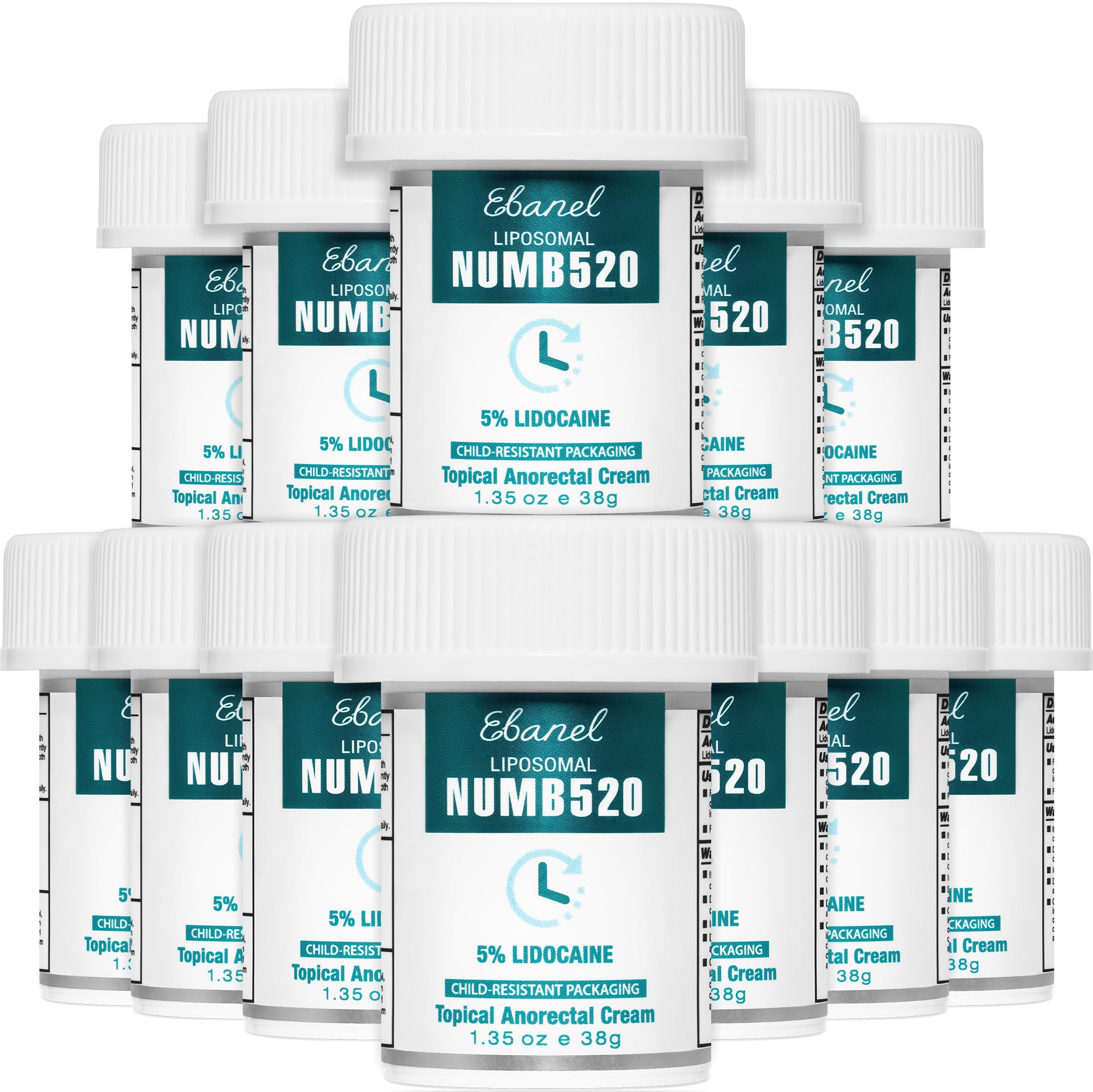 Ebanel 5% Lidocaine Numbing Cream, 12-Pack Pain Relief Burn Itch Numb Cream, Maximum Strength Topical Anesthetic with Allantoin, Vitamin E for Local and Anorectal Uses, Hemorrhoid Treatment
