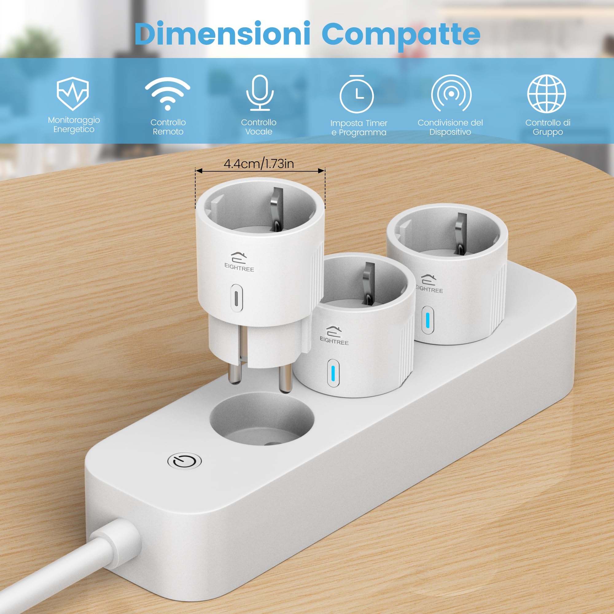 Presa Smart Mini, EIGHTREE Presa Wifi(Schuko) Compatibile con Alexa, Google Home, Presa Intelligente con Monitoraggio Energia, Presa Temporizzata, Controllo Remoto, 16A 3680W, 4 Pezzi