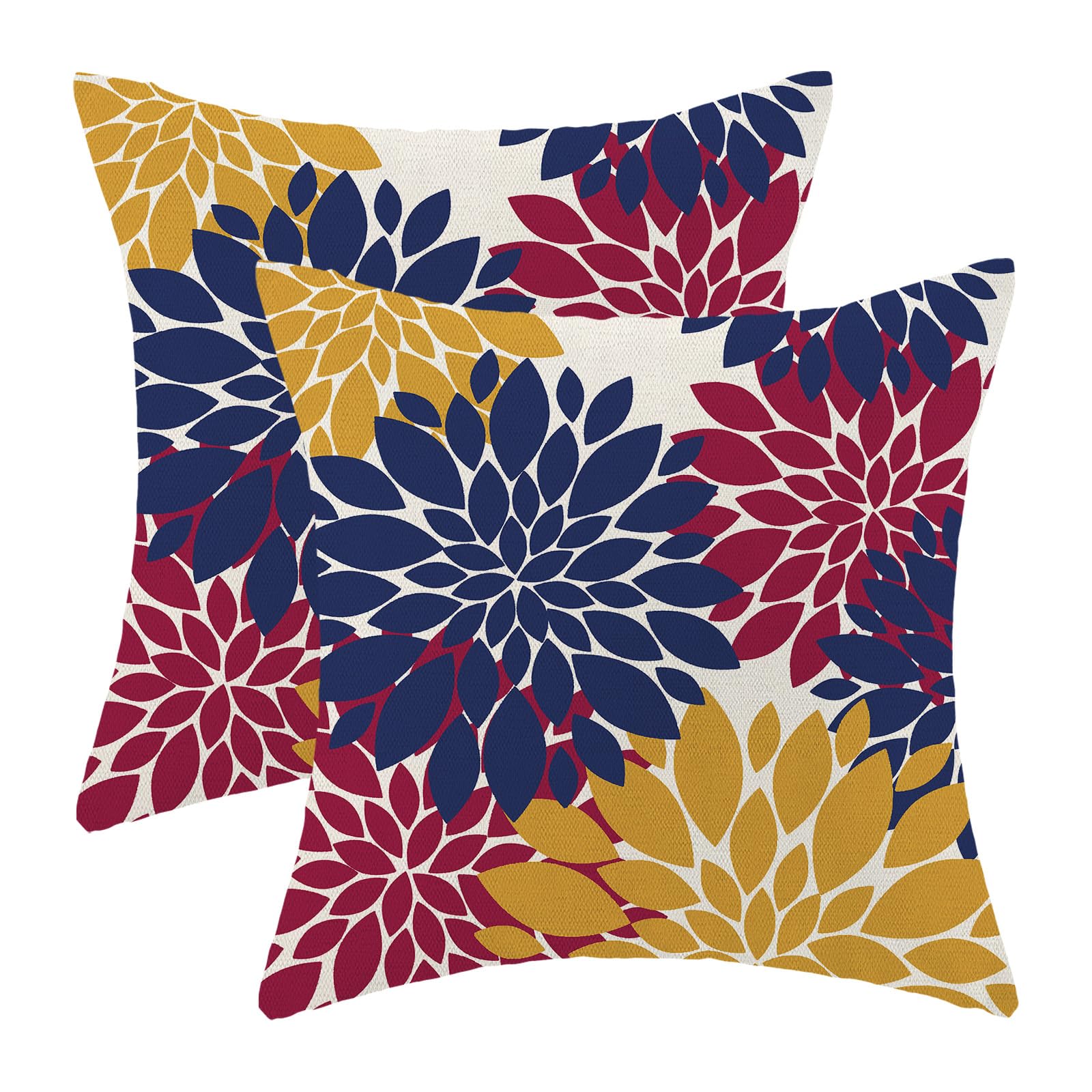 CXMEIFLY Navy Blue Summer Outdoor Pillow Covers 20x20 Inch Set of 2 Mustard Yellow Burgundy Red Dahlia Floral Decor Throw Pillows Modern Geometry Flower Decorative Cushion Cases for Couch Decorations — image 1